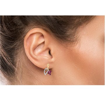 Limana Paar Ohrstecker mit echte Rhodolith Edelsteine 925 Sterling Silber gold lila (inkl. Herz Geschenkdose und Tasche), Schmuck für jeden Tag Geschenk Idee