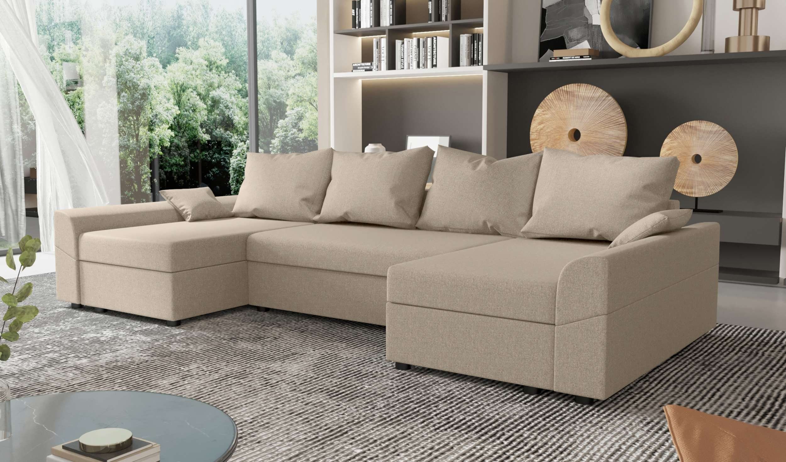 Stylefy Wohnlandschaft Carolina, U-Form, Eckcouch, Sofa, Sitzkomfort, Modern Bettkasten, Design mit Bettfunktion, mit