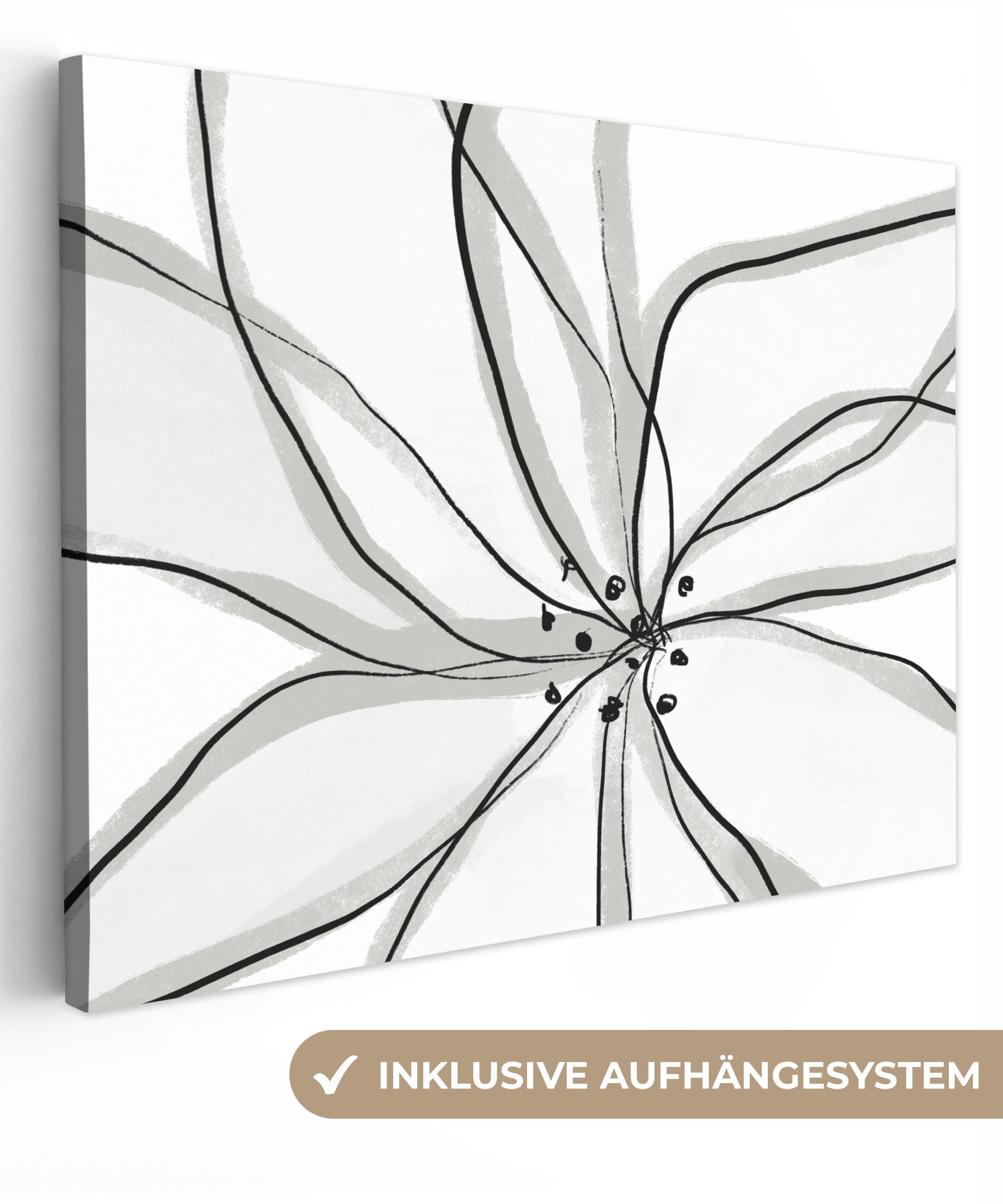 OneMillionCanvasses® Leinwandbild Blume - Kunst - Weiß - Schwarz, Fotodruck (1 St), Wandbild Leinwandbilder, Aufhängefertig, Wanddeko 40x30 cm