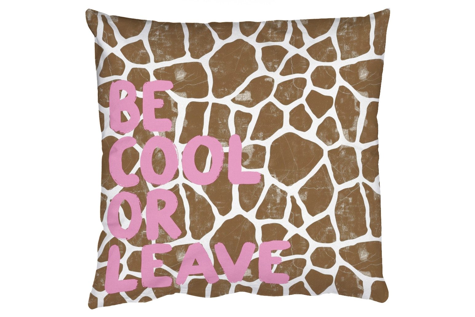 MuchoWow Dekokissen Text - Bleib cool oder geh - Rosa - Giraffendruck, Zierkissen mit Füllung für Wohnzimmer, Sofakissen, 40x40 cm