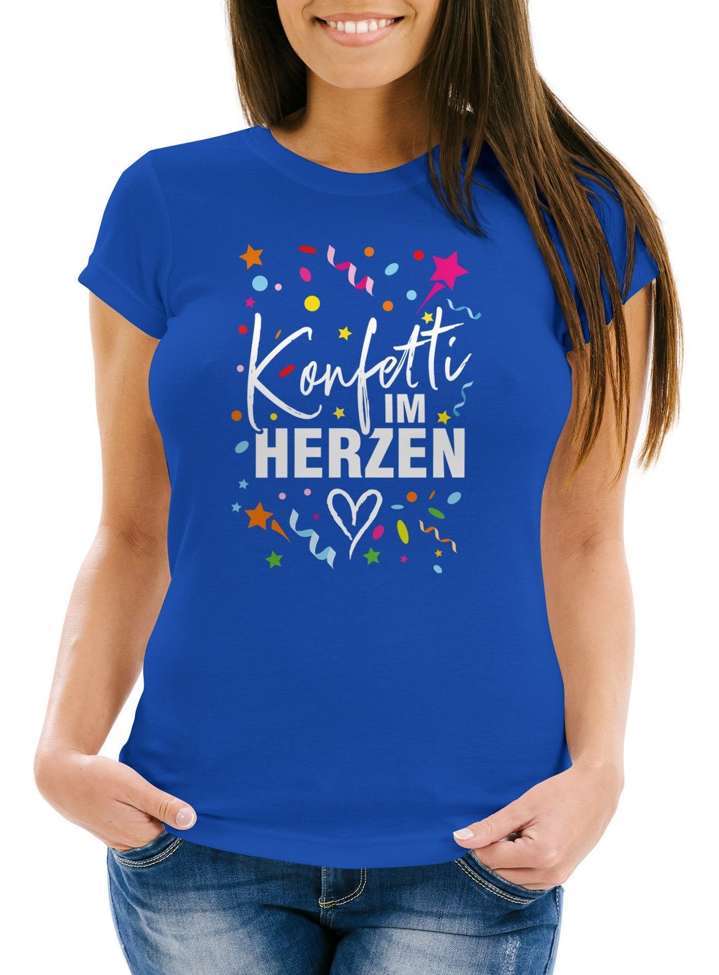 Print-Shirt Damen T-Shirt Fasching Karneval Konfetti im Herzen Kostüm-Ersatz
