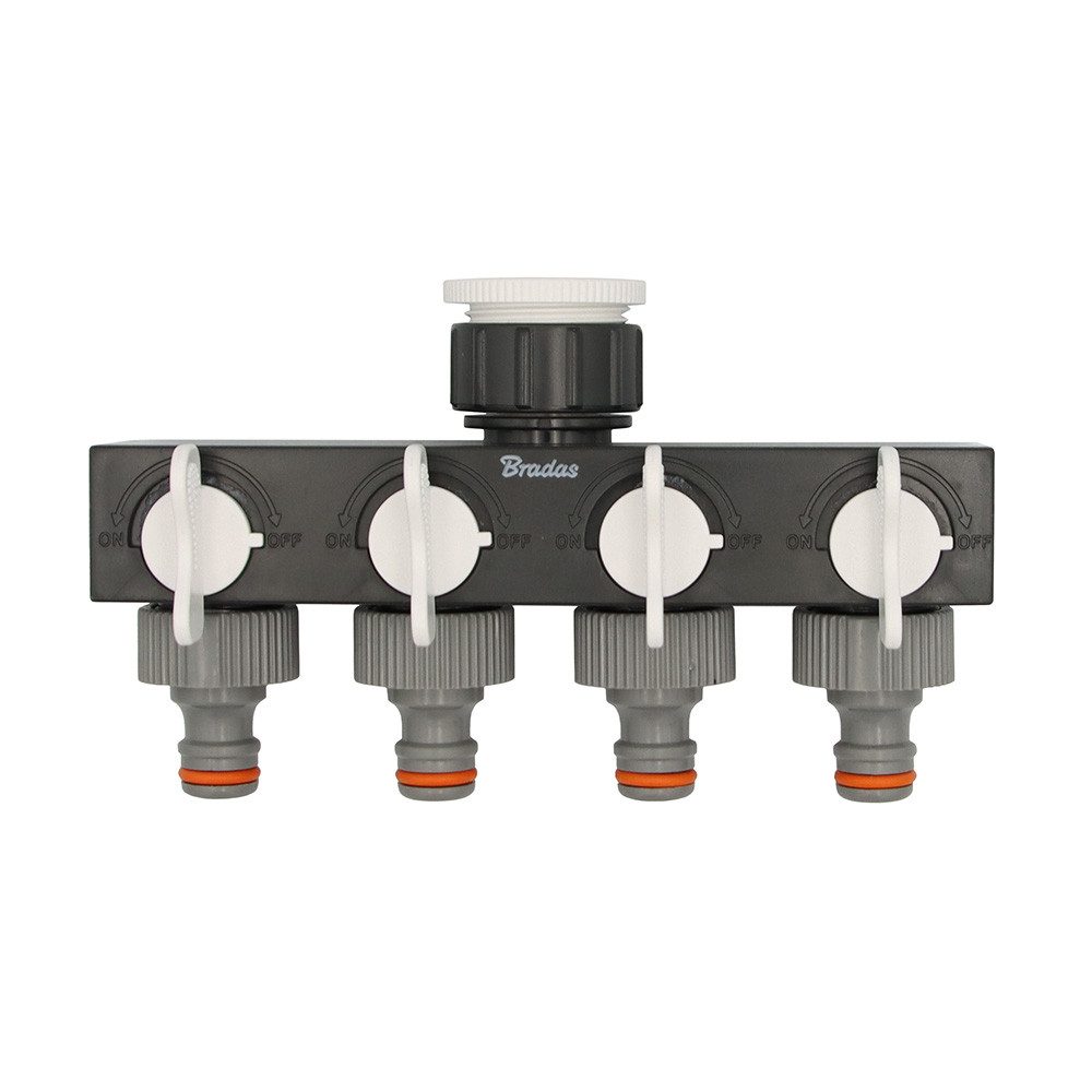Bradas Schlauchadapter 4-Wege-Verteiler mit Ventilen Bradas WHITE LINE