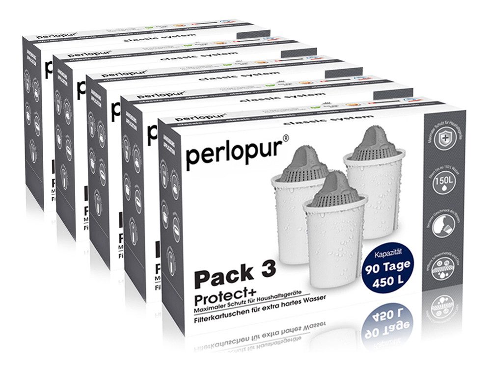 PerloPur Kalk- und Wasserfilter Filterkartuschen Classic Protect+ Pack 15 für extra Kalkschutz, Zubehör für Brita Classic u. PearlCo Classic