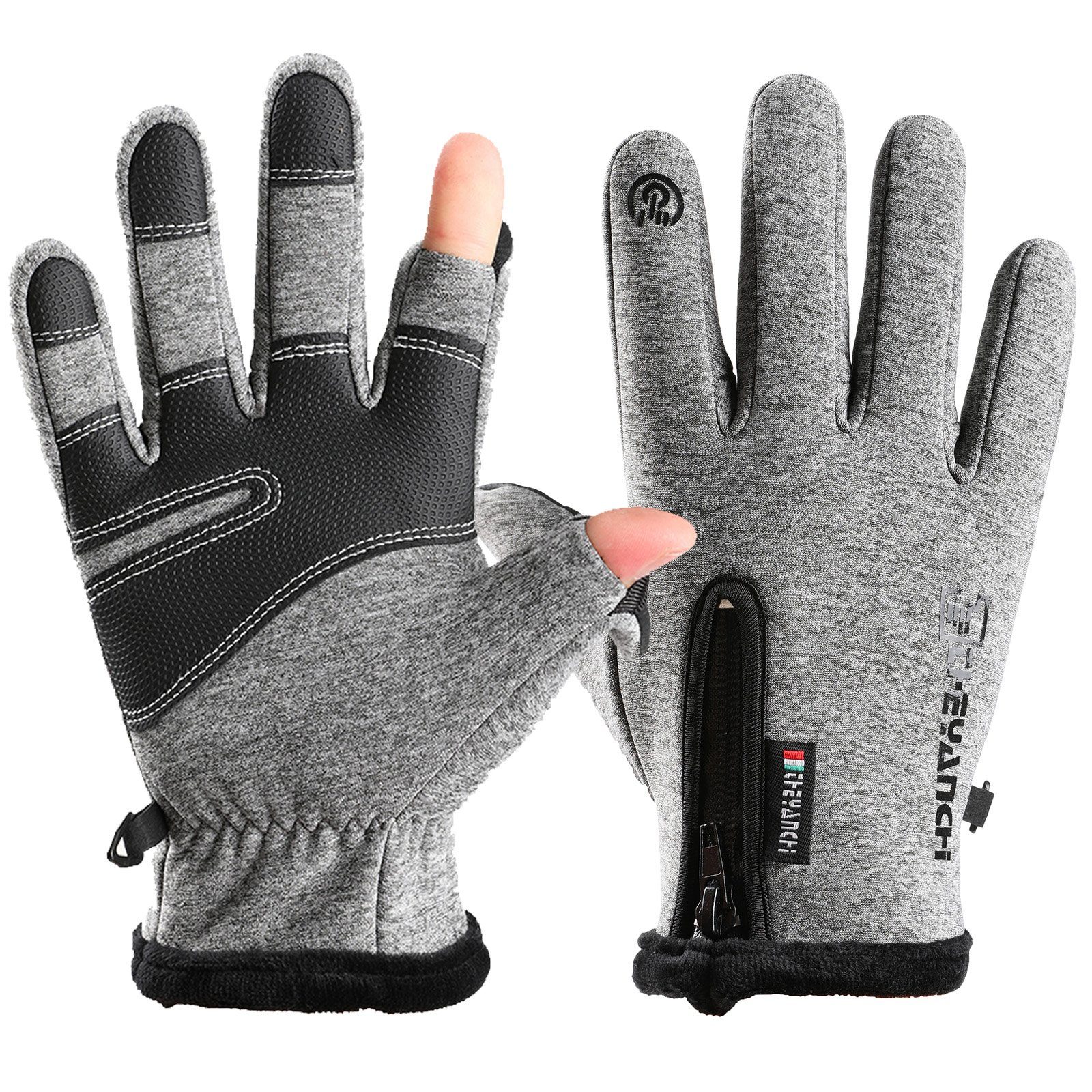 Sunicol Fahrradhandschuhe Winter Ski Motorrad Angelhandschuhe Wasserdicht 2 Fingerlose Fischers Winddichte Rutschfeste Sporthandschuhe für Laufen, Radfahren, Klettern Grau | Fahrradhandschuhe