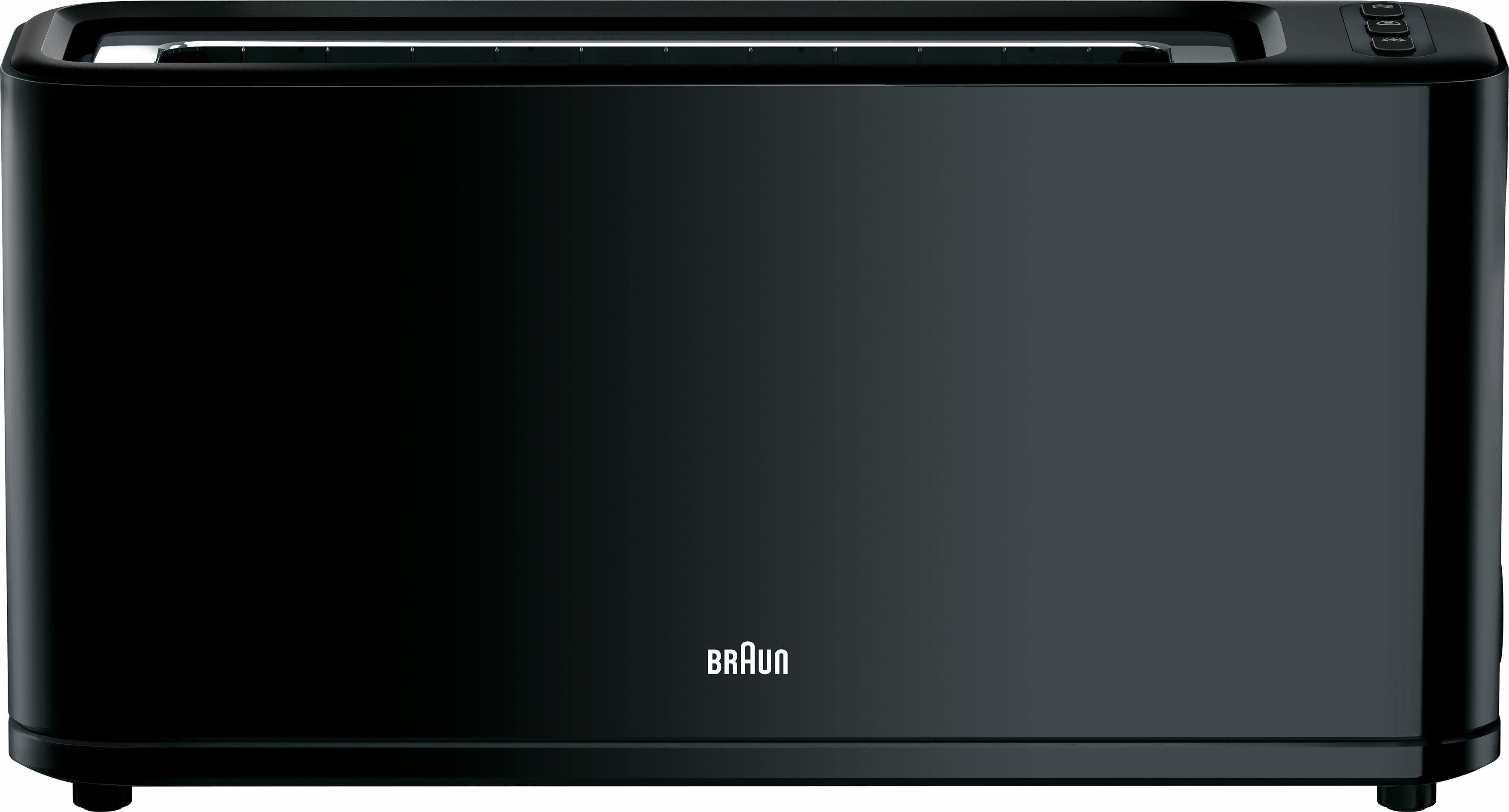 Braun Toaster PurEase HT 3110 BK - 1 Langschlitz, 7 Stufen, Auftau- Aufwärmfunktion, 1 langer Schlitz, für 2 Scheiben, 1000 W, 1.000 W, Kunststoff, Automatische Abschaltung, Brötchenaufsatz