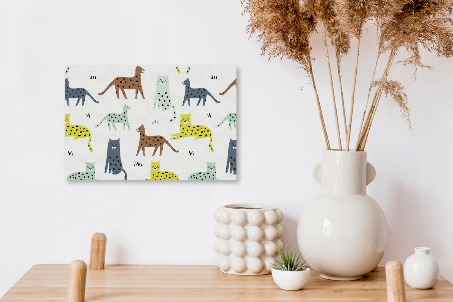OneMillionCanvasses® Leinwandbild Wilde Tiere - St), 30x20 (1 - cm Katze Leinwandbilder, Dschungel, Aufhängefertig, Wanddeko, Wandbild