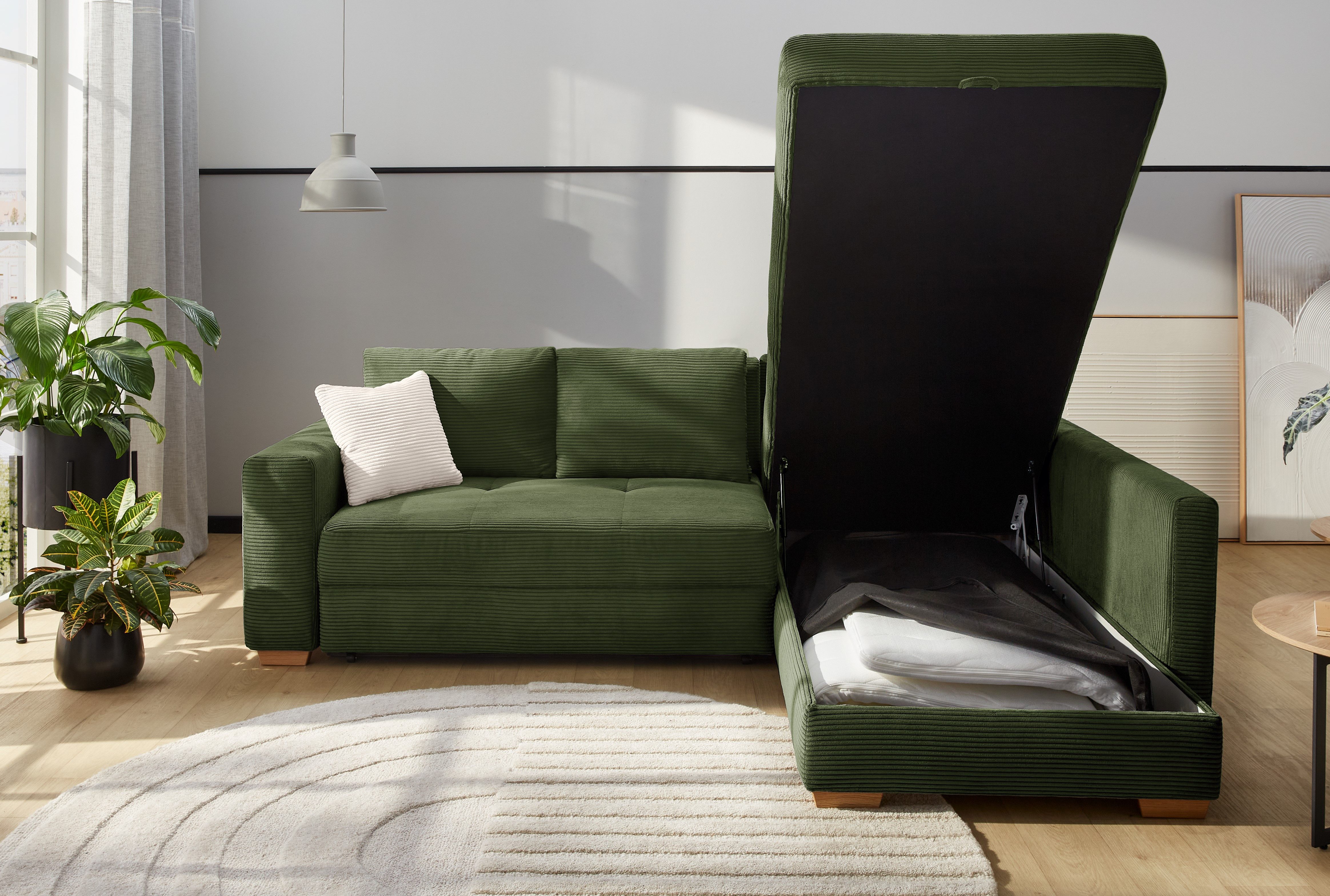 Jockenhöfer Gruppe Ecksofa Sunset L-Form, B: 257 cm, Dauerschlafsofa mit, Tonnentaschen-Federkern, Kaltschaumtopper, Bettkasten & Zierkissen