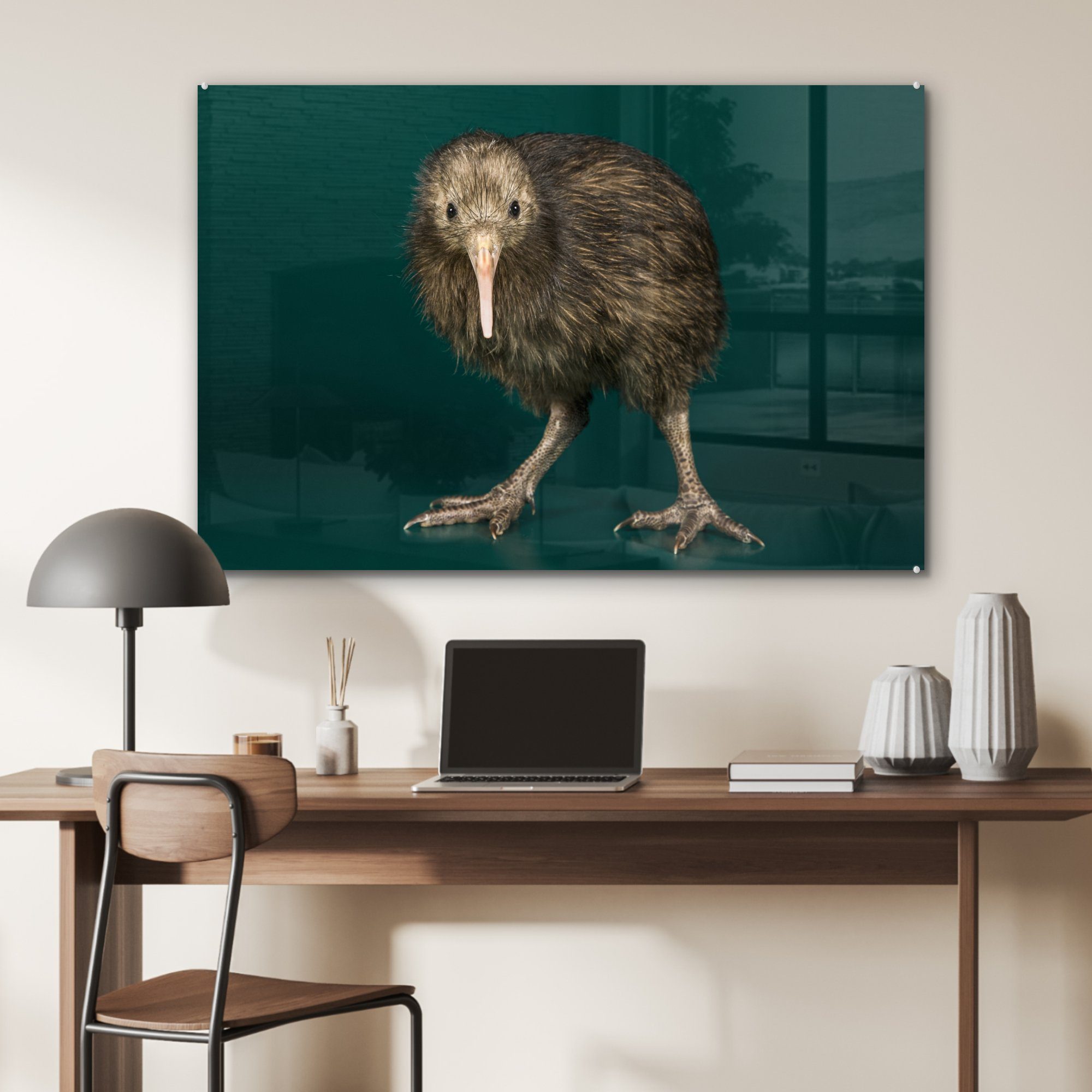 Acrylglasbild - St), Wohnzimmer (1 Grün, Kiwi Vogel - MuchoWow Schlafzimmer Acrylglasbilder &