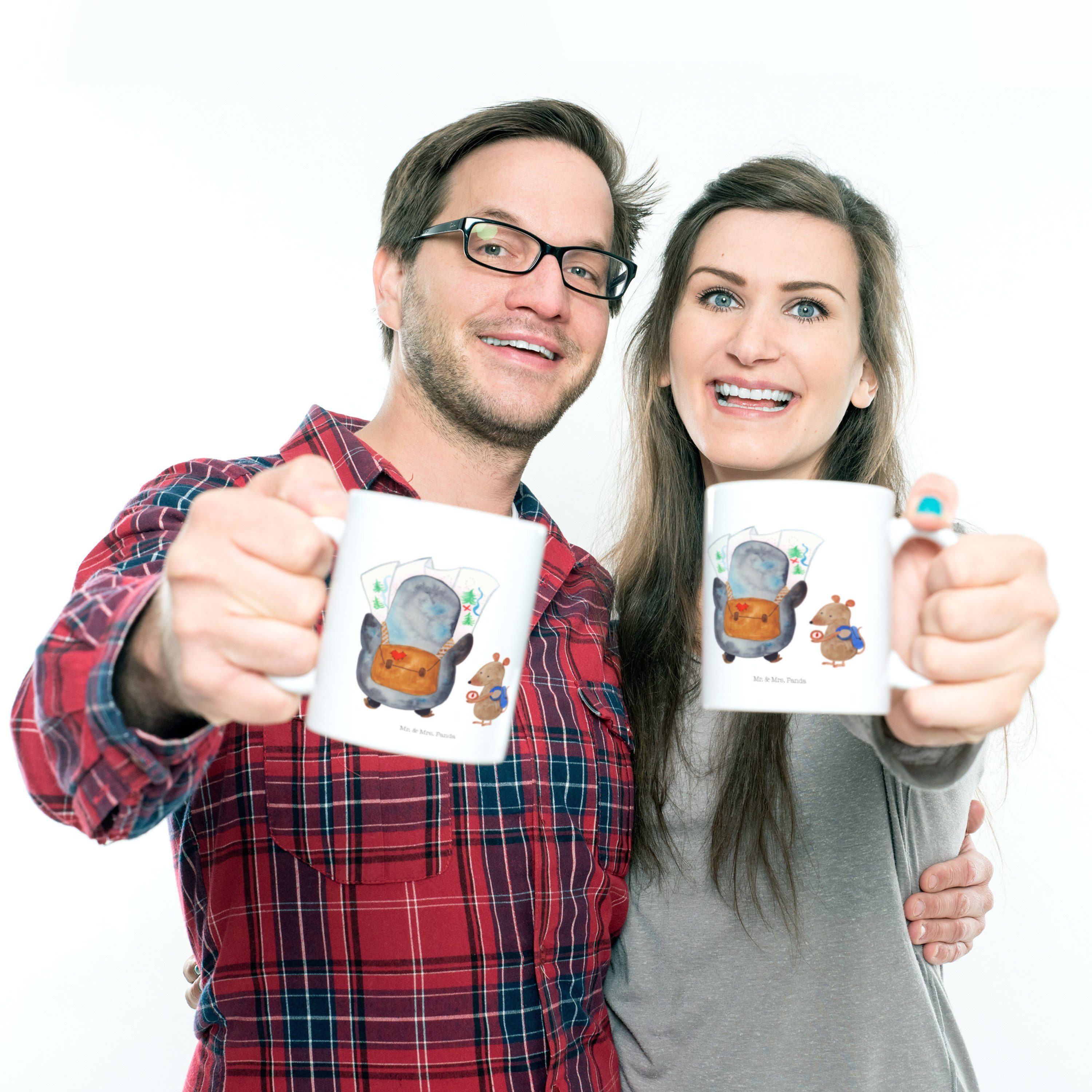 Mr. & Mrs. Panda - - Kinderbecher Kunststoff Kunststoffbecher, Maus Geschenk, Wanderer Pinguin Weiß & Kaffeeta