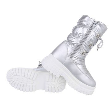 Ital-Design Damen Snowboots Freizeit Snowboots Blockabsatz Plateaustiefeletten in Silber