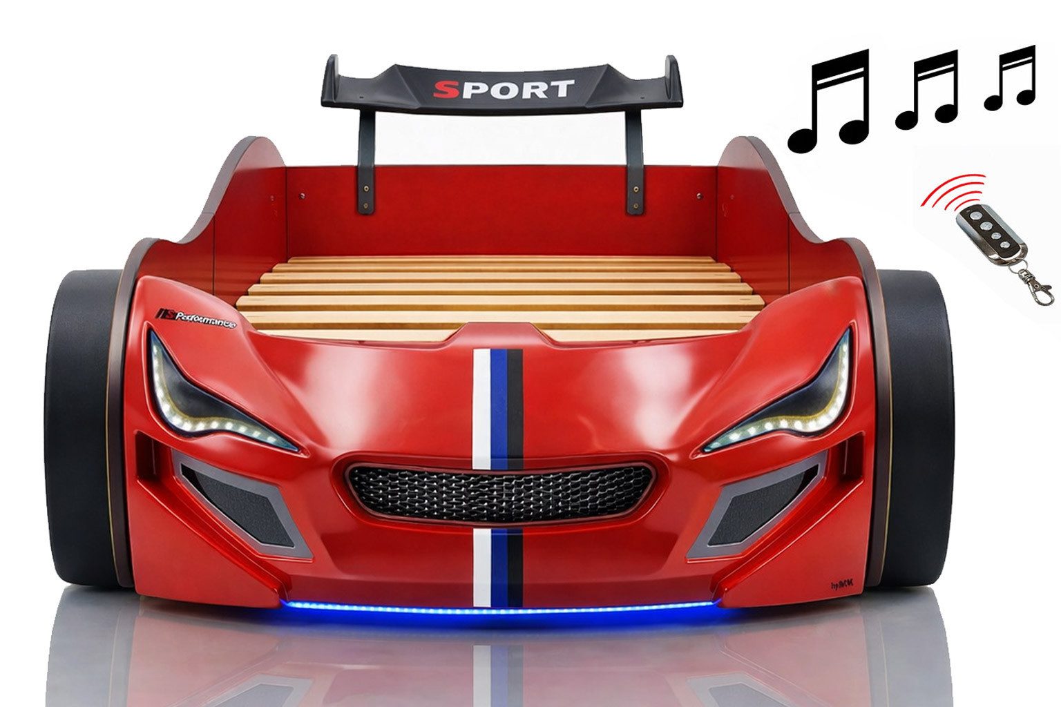 Aileenstore Autobett TURBO GTE (ohne Zubehör), Kinderbett 90x200, Lattenrost,LED,Unterbodenlicht,Sound,Fernbedienung