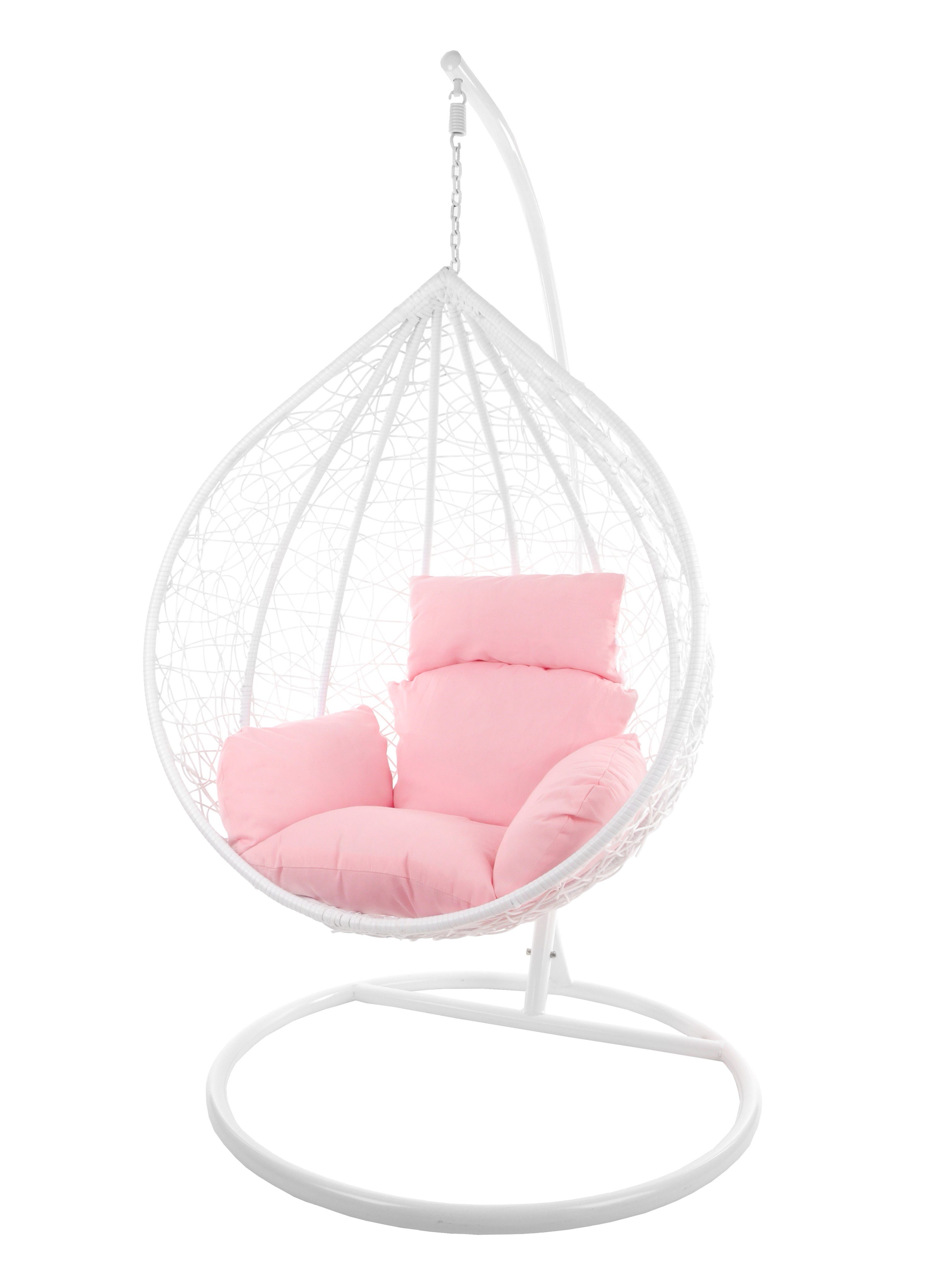 KIDEO Hängesessel Hängesessel MANACOR weiß, XXL Swing Chair, großer Hängesessel mit Gestell und Kissen, Loungemöbel, weiß rosa (3002 lemonade)