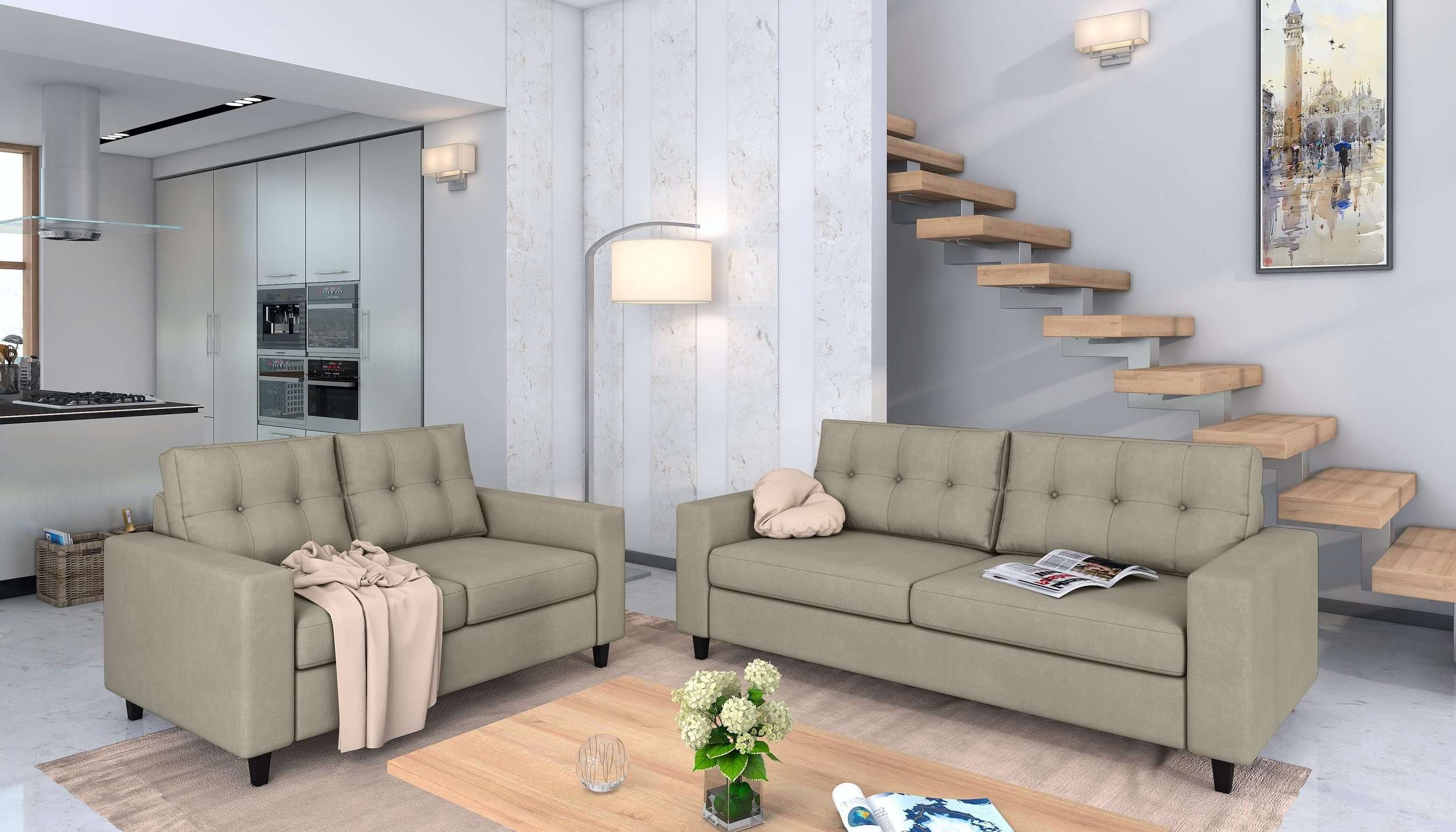 Stylefy Polstergarnitur im stellbar 3-Sitzer (2-tlg), bestehend und Modern Design, Raum aus Armlehnen mit (Set frei Linn, Rückenlehne, Couchgarnitur), und Sofa, Sofa 2-Sitzer