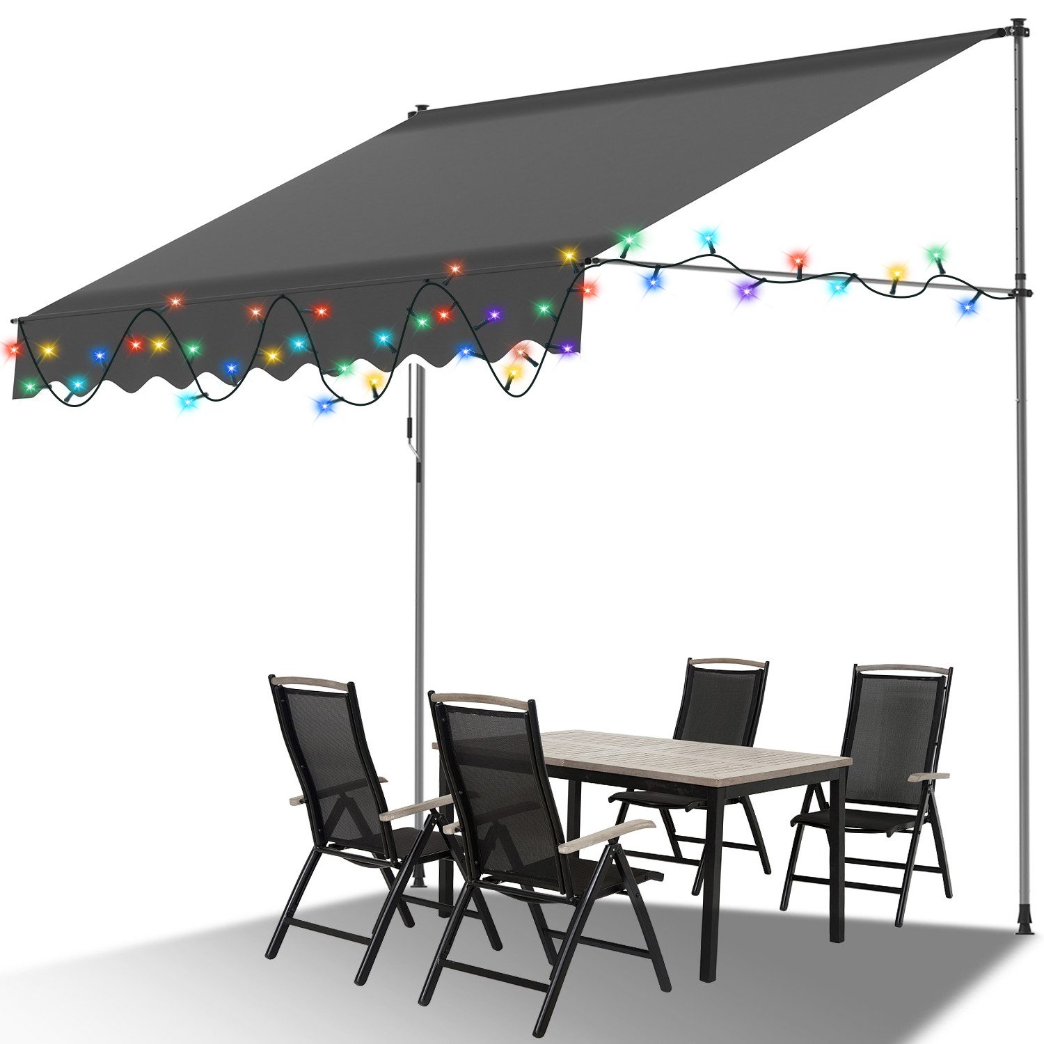 Klemmmarkise Klemmmarkise mit LED 200cm Balkonmarkise Markise mit Handkurbel Grau