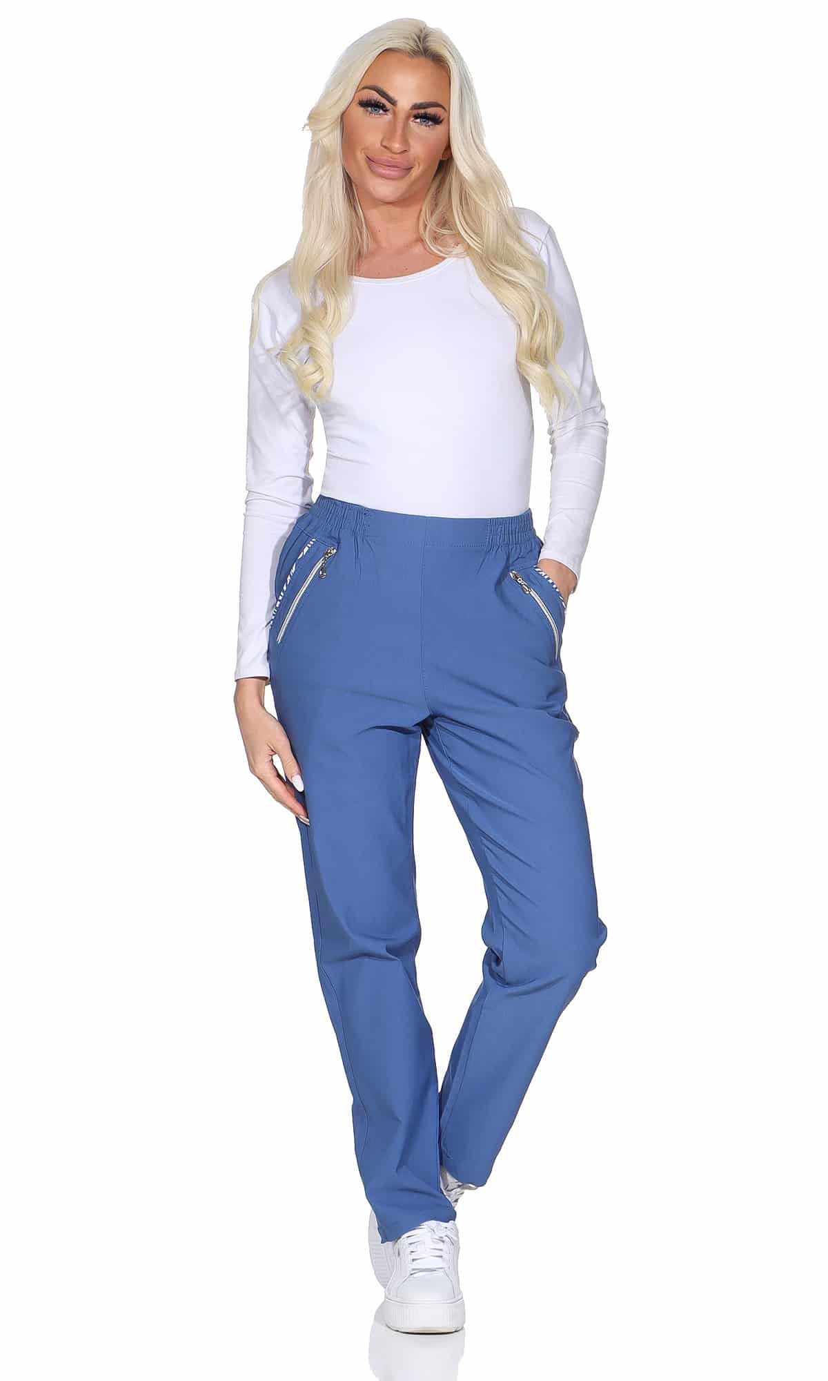 OriginalYou Schlupfhose Damen Stoffhose leichte Stretchhose Freizeithose mit elastischem Bund, farblich abgesetzte Taschen