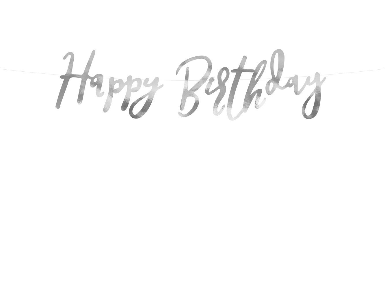 partydeco Wimpelkette, Happy Birthday Schriftzug Girlande 16x62cm silber metallic