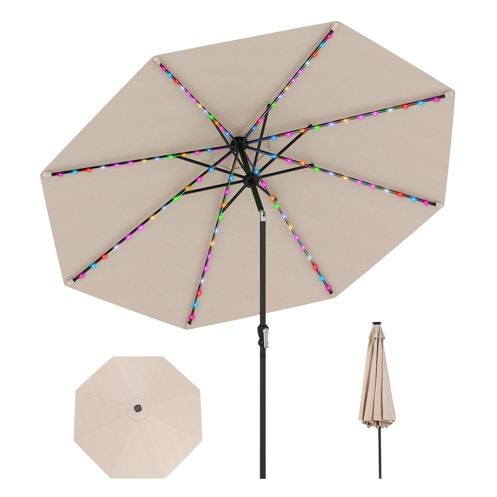 COSTWAY Sonnenschirm 300cm mit LED, Kurbel, günstig online kaufen