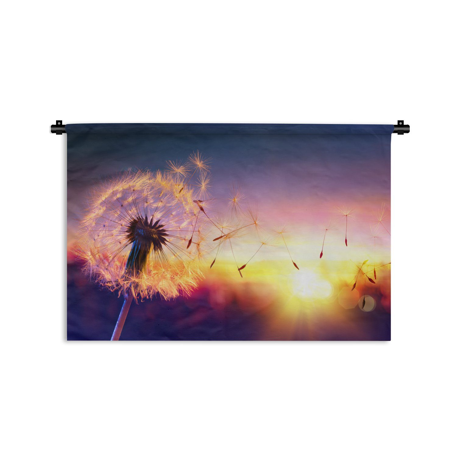 MuchoWow Wanddekoobjekt Löwenzahn - Blumen - Sonnenuntergang - Horizont - Nacht, Wanddeko für Wohnzimmer, Schlafzimmer, Kleid, Wandbehang, Kinderzimmer