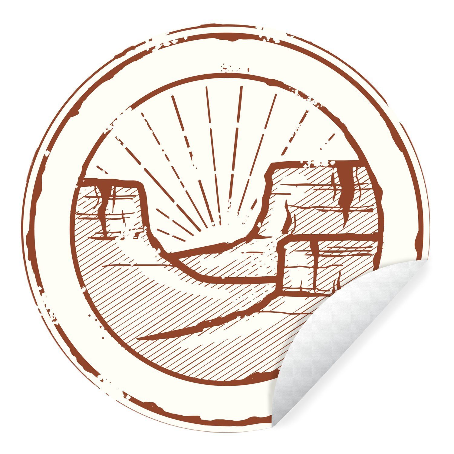 MuchoWow Wandsticker Illustration einer Briefmarke aus dem Grand Canyon (1 St), Tapetenkreis für Kinderzimmer, Tapetenaufkleber, Rund, Wohnzimmer