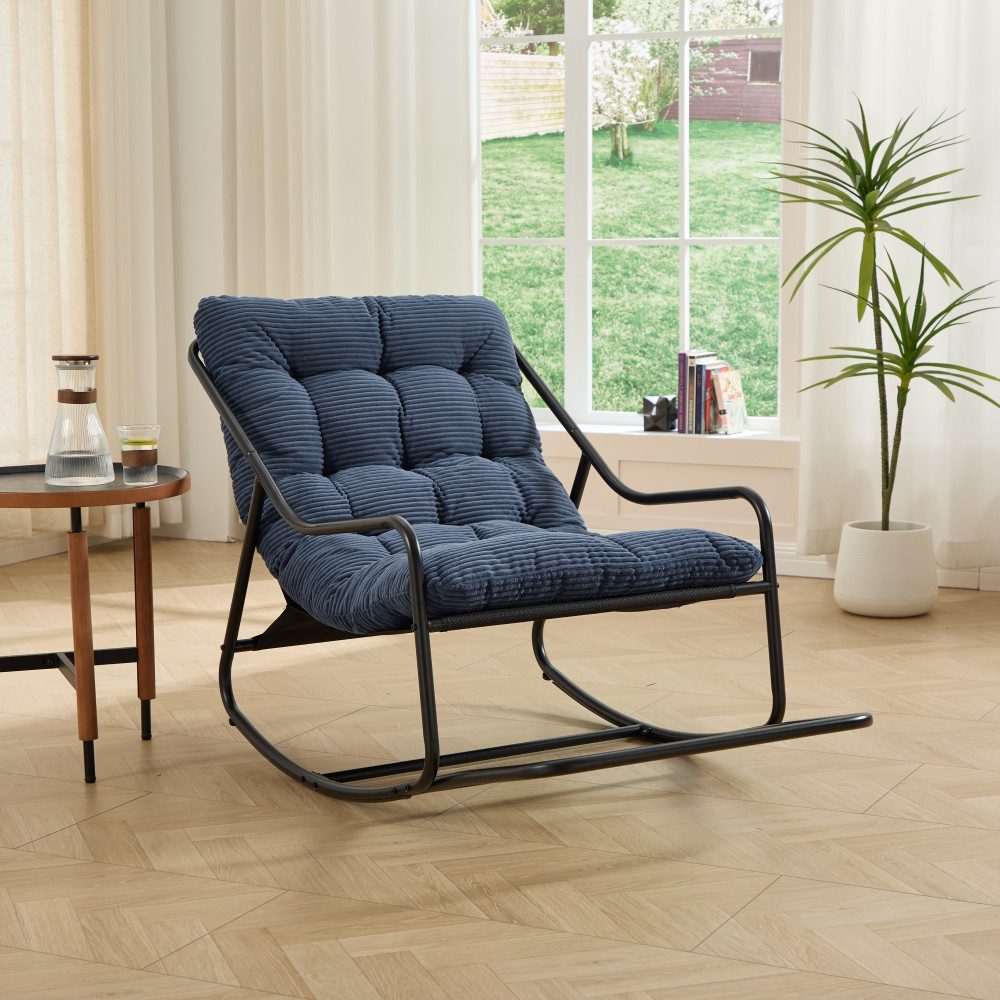BBG Schaukelstuhl Schaukelstuhl Outdoor mit dickem Polster, Relax Loungesessel aus Stahl (für Balkon, Terrasse, Wohnzimmer), wetterfest & stabil bis 136 kg, bequemer Gartenstuhl
