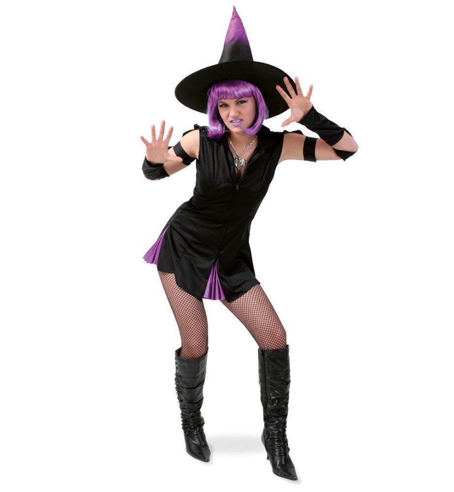 Fries Hexen-Kostüm Hexe Hexen Kleid mit Hut Halloween Karneval Fasching Party Cosplay