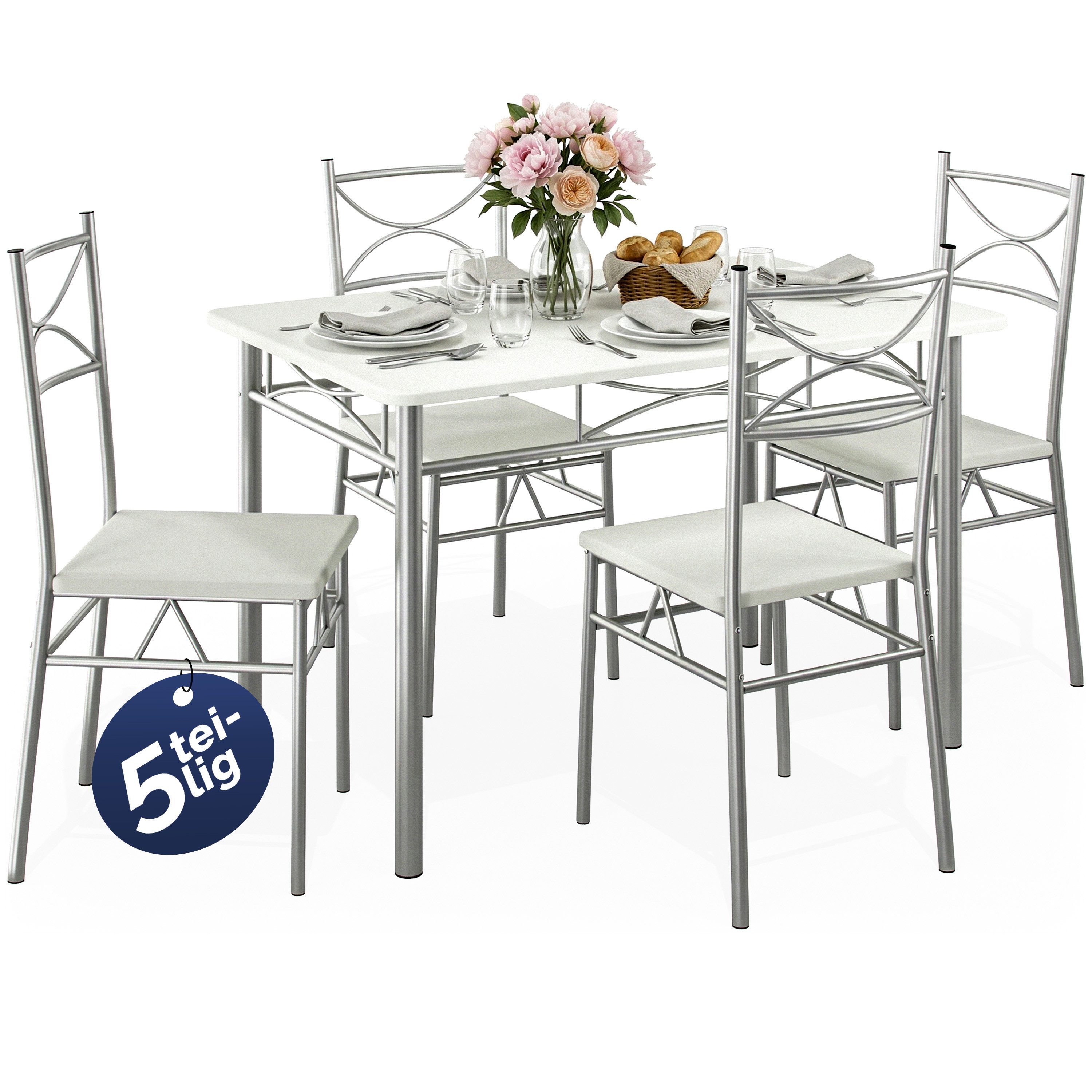 Casaria Essgruppe Paul, (5-tlg), Esstisch mit 4 Stühlen für Esszimmer Küche 5tlg. Sitzgruppe Robust
