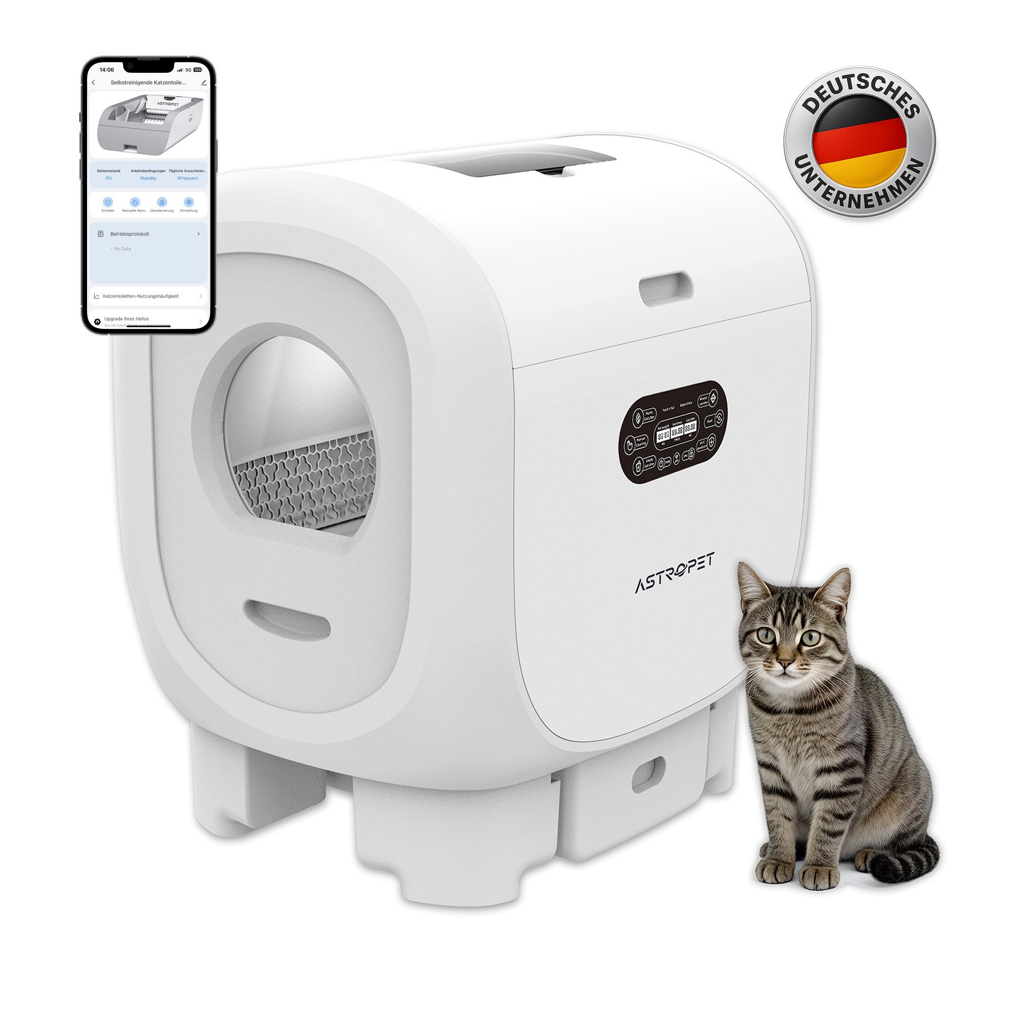 AstroPet Katzentoilette Smartes Selbstreinigendes Katzenklo Jupiter Series Pro App-Steuerung, 63,5x58x74,3 cm, smartes & selbstreinigendes Katzenklo