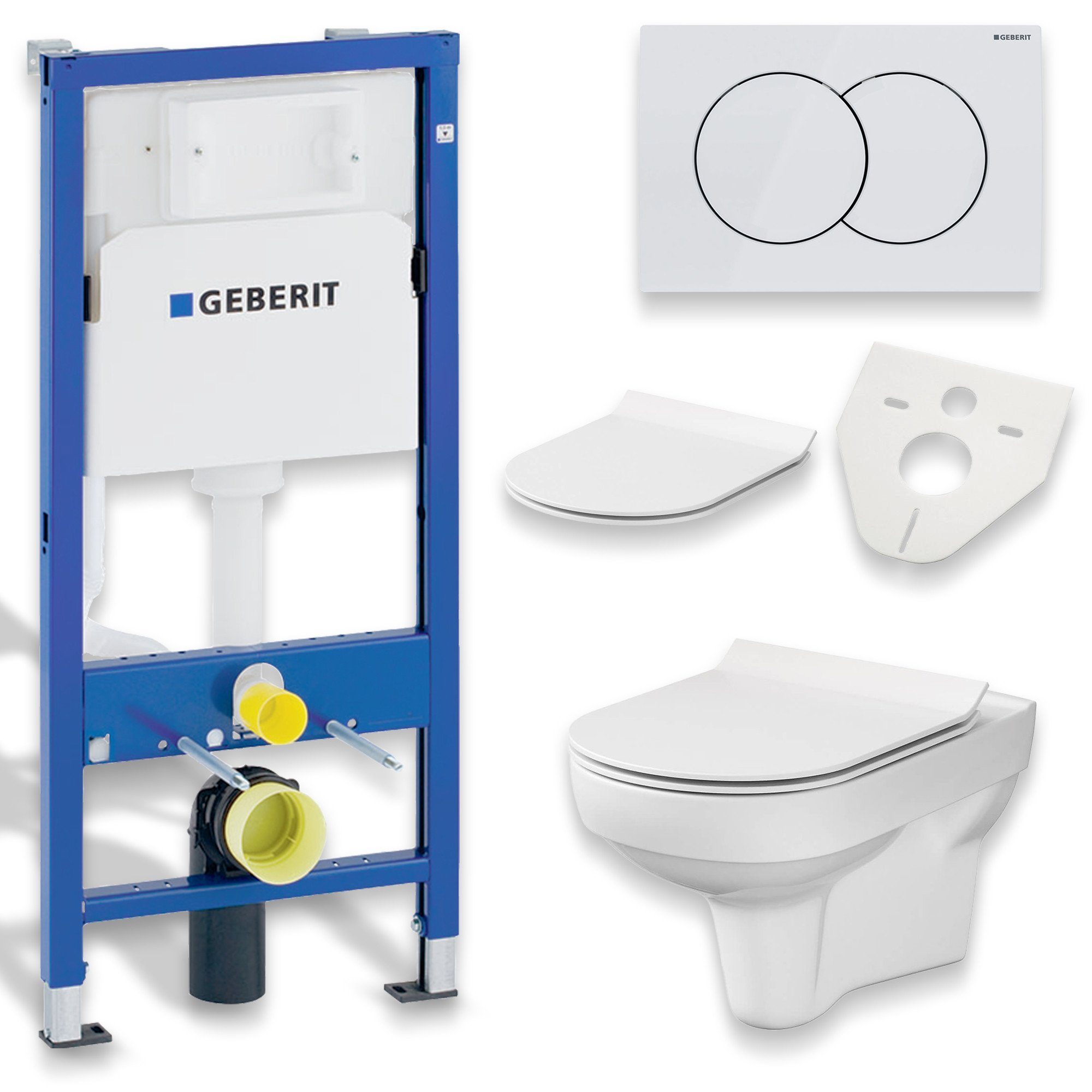 Vorwandelement WC SET: Wand-WC City CleanOn Weiß + Geberit Duofix Basic + Delta01 Weiß