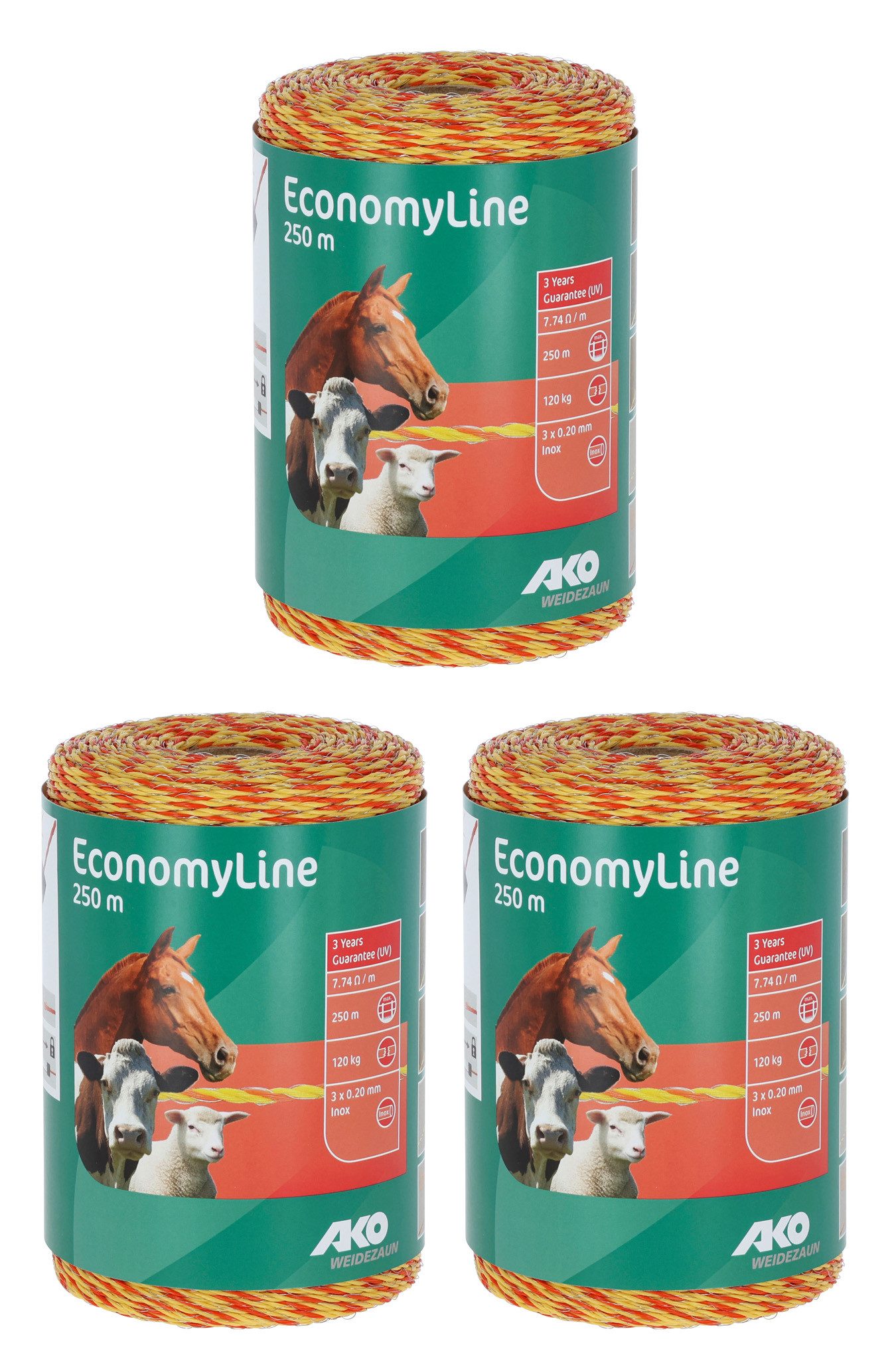 Kerbl Weidenzaun 3 Stück 250 m Economy Line Weidezaunlitze, (3 Rollen)