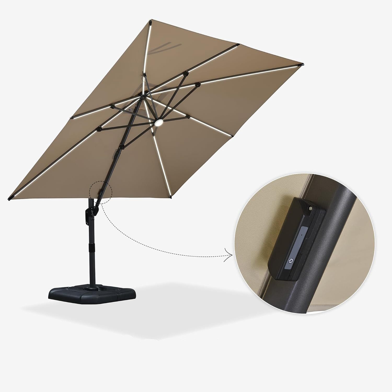 PURPLE LEAF Sonnenschirm Quadratischer Alu Groß Ampelschirm mit LED Licht, LxB: 300,00x300,00 cm, 360°Rotation, Sonnenschutz UV50+, für Garten, Pool, Patio