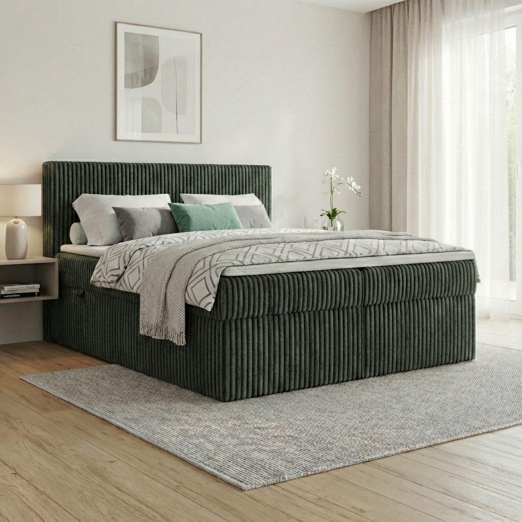 A&J MöbelLand GmbH Boxspringbett RALF mit Bettkasten, Topper und gepolstertem Kopfteil. (Boxspringbett mit Bettkasten und gepolstertem Kopfteil)