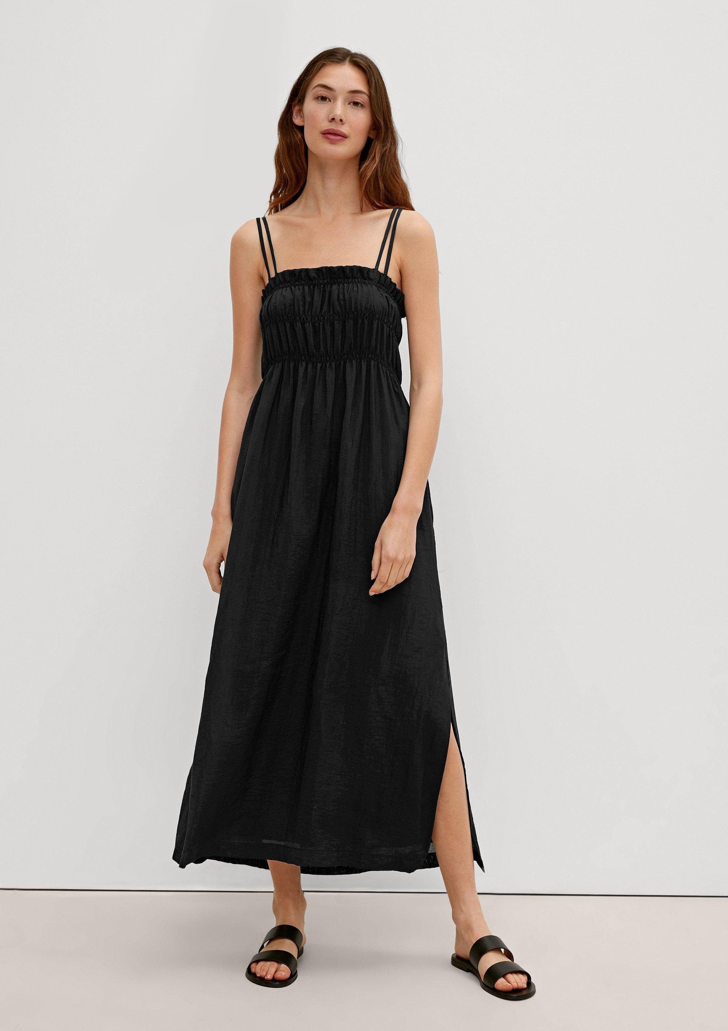 Comma Maxikleid Midi-Kleid mit Rüschendetail Raffung, Rüschen black