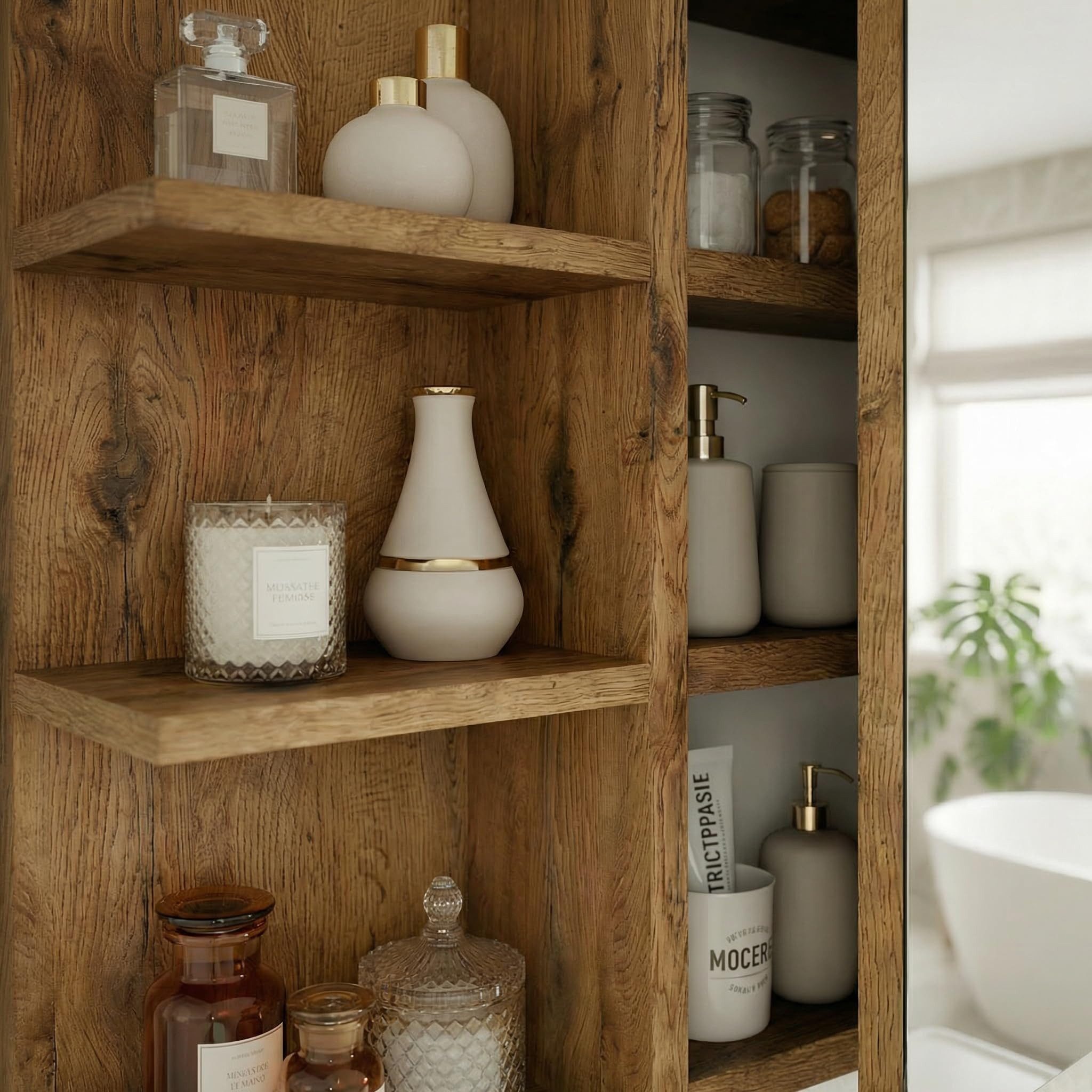 TREND WERK Spiegelschrank Badezimmer mit Ablage & Stauraum (59×16×50 cm Hängender Badezimmerschrank zur Wandmontage mit Regal) – modern & pflegeleicht – Bild 5 von 5