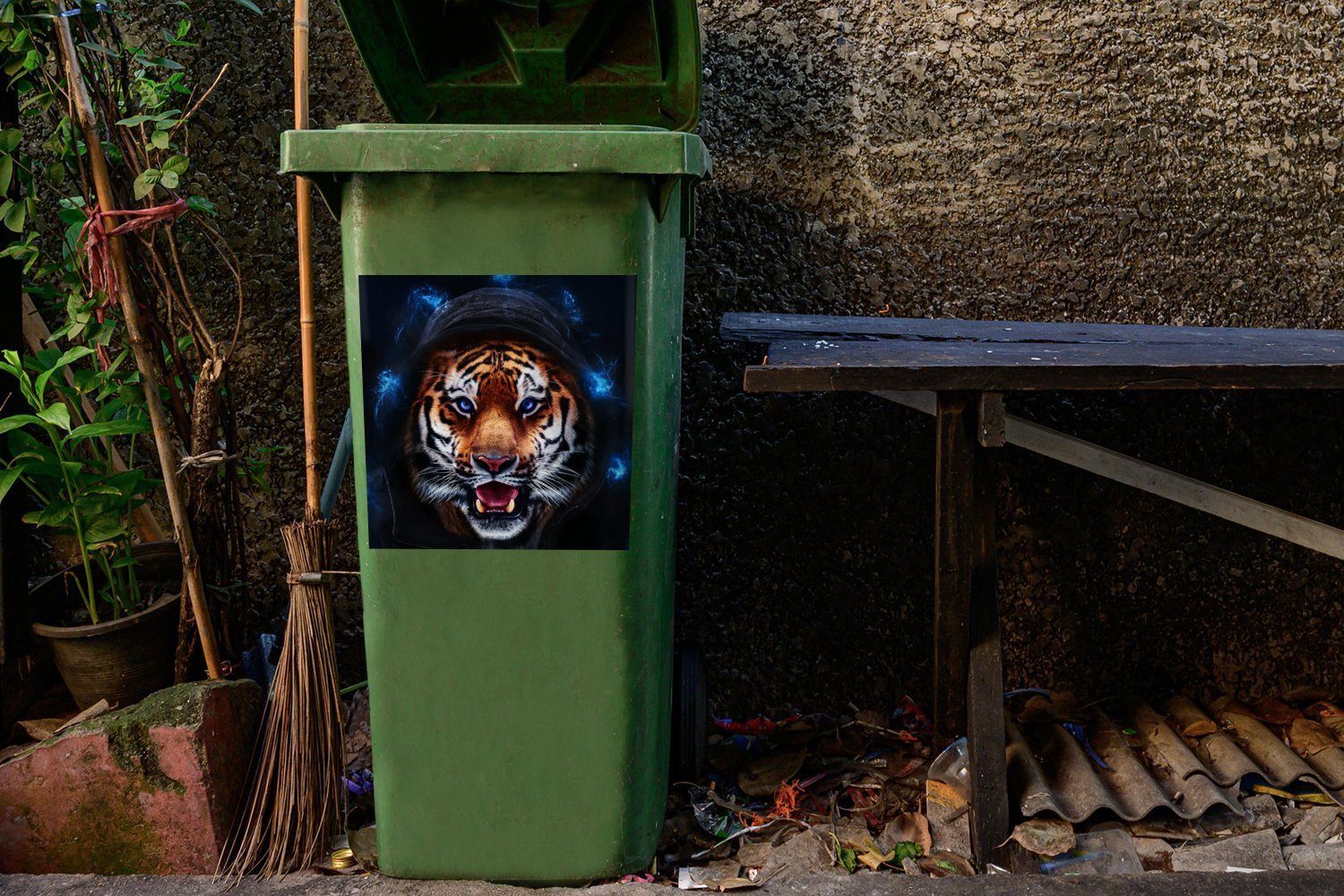 MuchoWow Wandsticker St), (1 Tiger - Container, Licht Abfalbehälter Mülleimer-aufkleber, Sticker, Kleidung Mülltonne, 