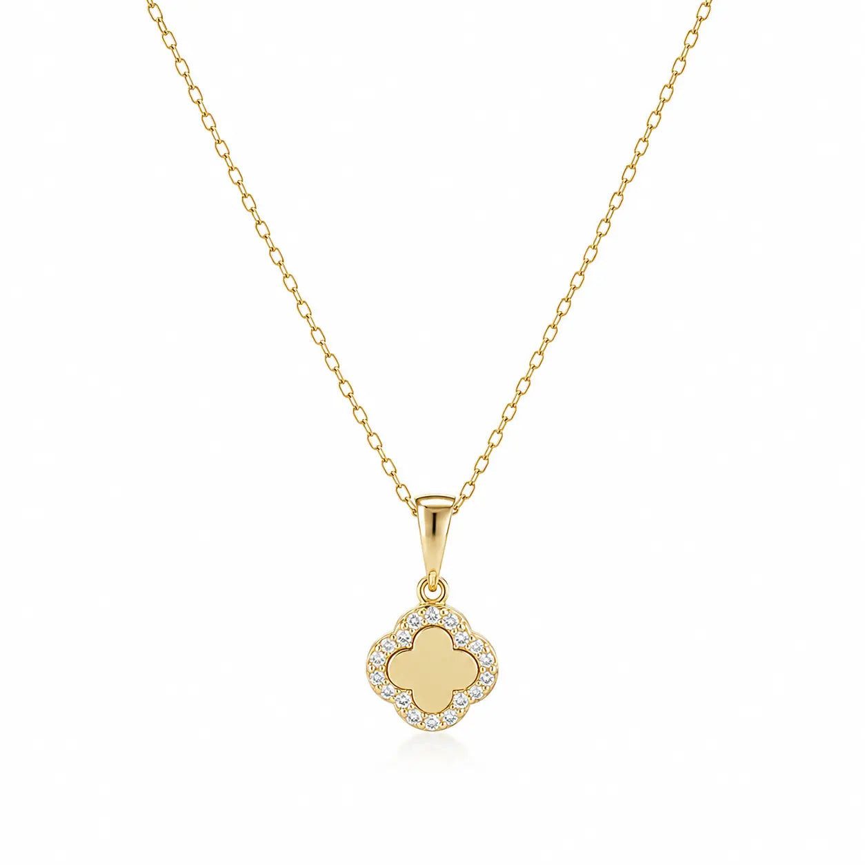 Suzan Gold Kette mit Anhänger 585 Gold Kleeblatt Zirkonia Rand 45 cm, Zeitloses Design, vielseitig kombinierbar, ideal als Geschenk