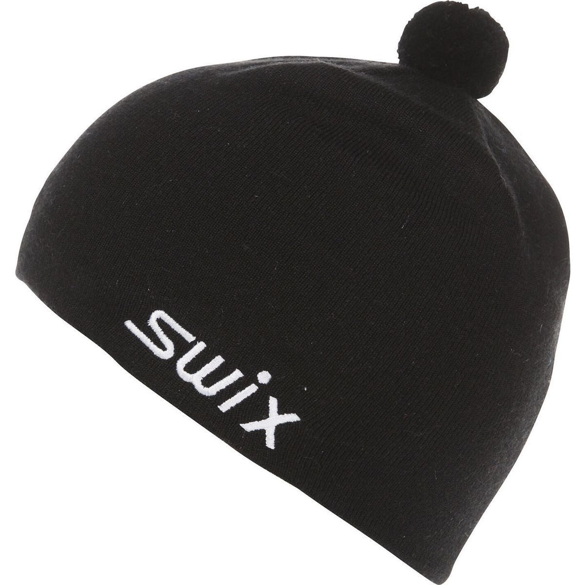 Swix Skimütze Tradition Hat W/Flag, Bright White, 56 Klassische Wollmütze mit norwegischem Flaggen-Patch und Bommel für