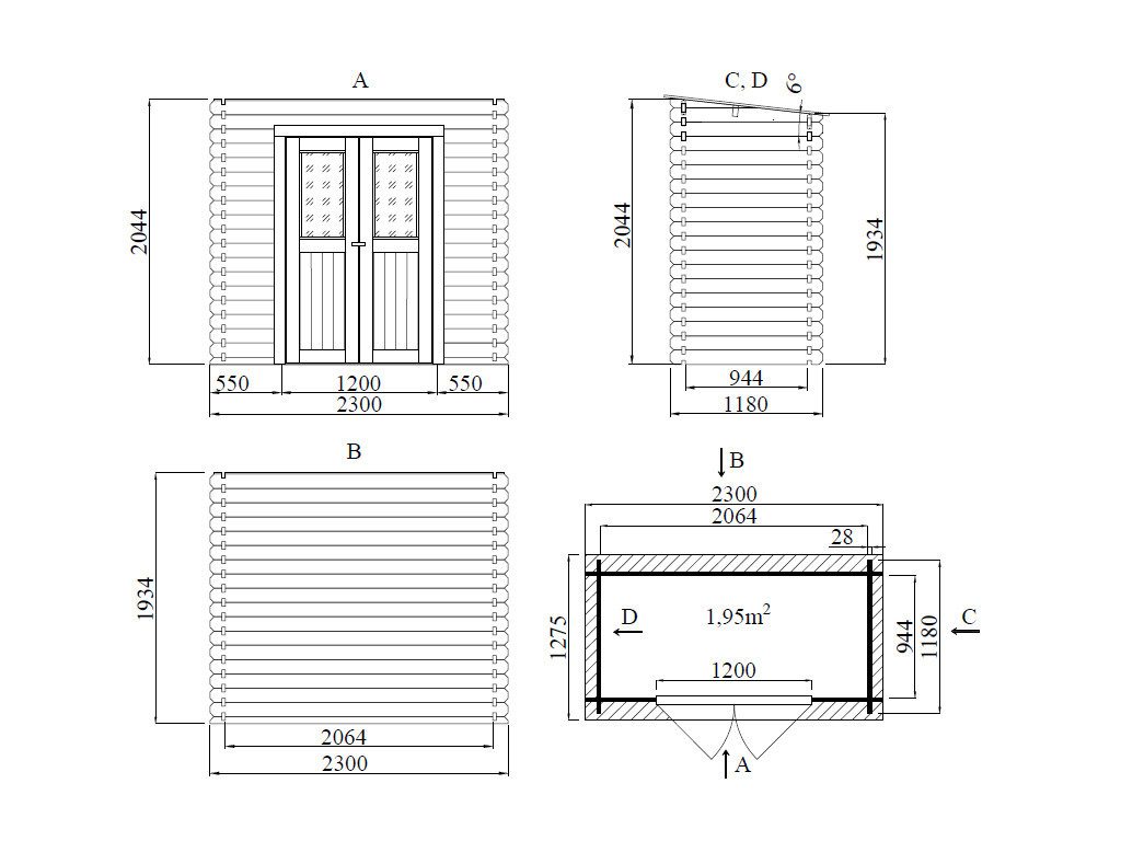 Woodtex Gartenhaus WOODTEX Gartenhaus Mini 230×127 cm 28 mm, BxT: 230x127 cm, Massivholz-Gerätehaus mit Fußboden, wetterfest für Garten & Terrasse
