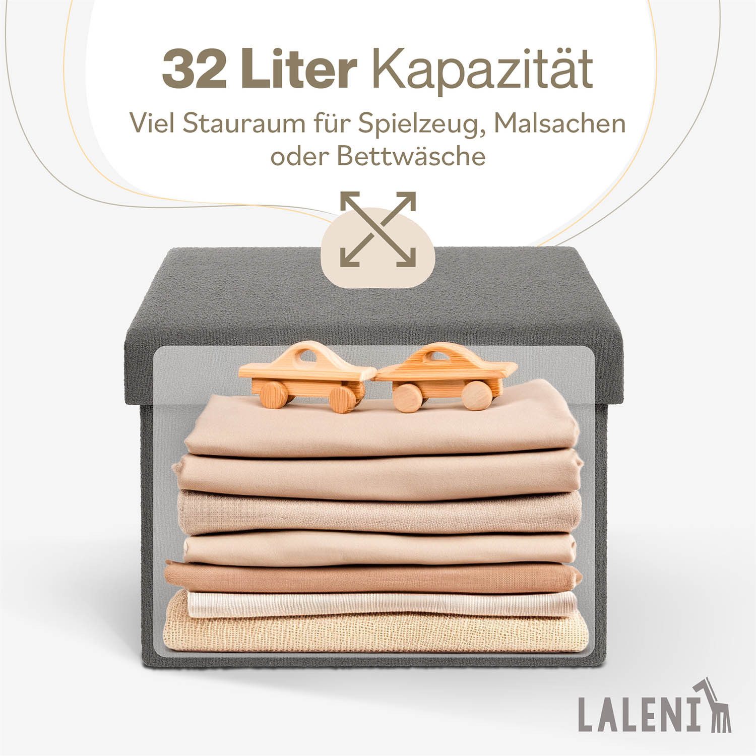 Laleni Sitztruhe Sitzbank mit Stauraum aus robustem Boucle-Stoff, Bequemer Hocker mit Stauraum - Aufbewahrungsboxen – Bild 5 von 5