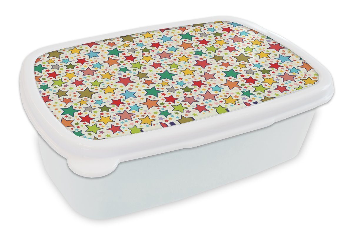 MuchoWow Lunchbox Muster - Sterne - Farben - Kinder - Kinder, Kunststoff, (2-tlg), Brotbox für Kinder und Erwachsene, Brotdose, für Jungs und Mädchen weiß