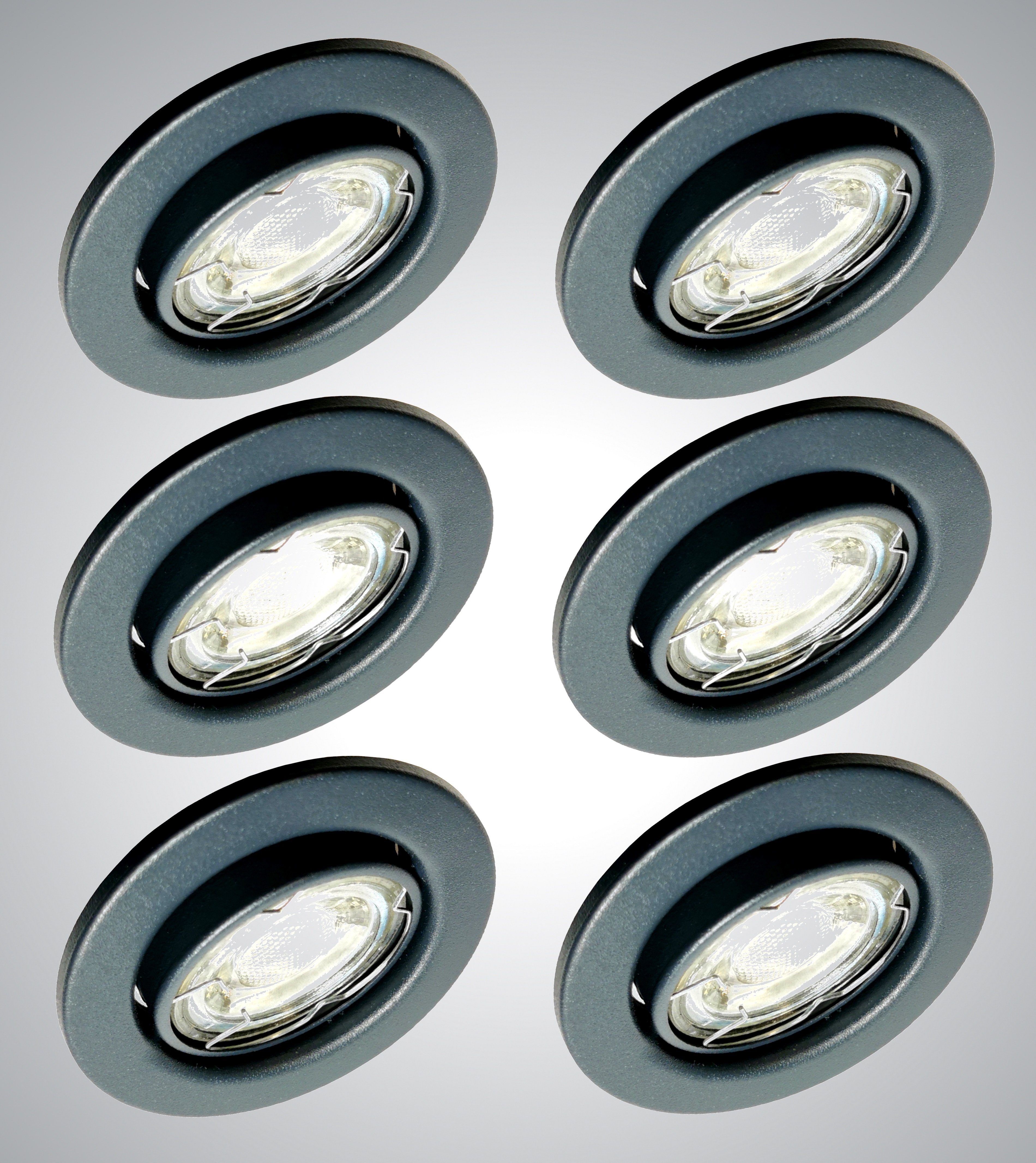 TRANGO LED Einbauleuchte, 6er Set 6729-061M6KSD LED Einbaustrahler Anthrazit matt Rund inkl. 6x 5 Watt 6000K Tageslichtweiß - 3 Stufen dimmbar Ultra Flach LED Modul, Deckenspot, Einbauspot, Deckenleuchte, Downlight