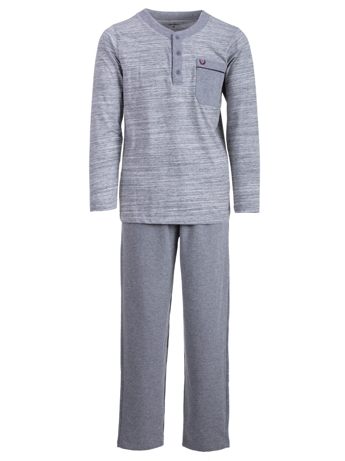 Henry Terre Schlafanzug Kuscheliger Hausanzug Langarm - Uni mit farbigem Kr günstig online kaufen