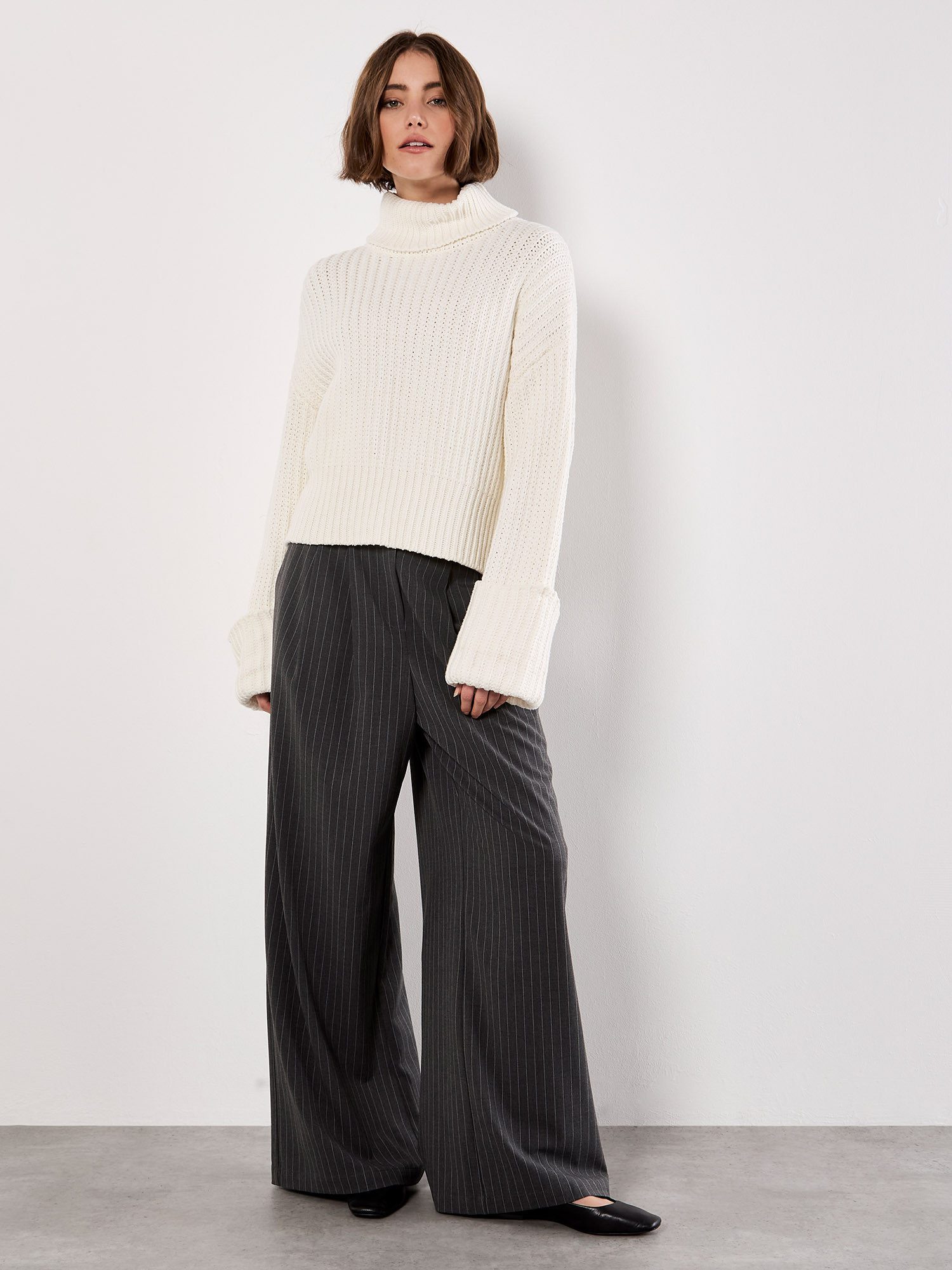 Apricot Rollkragenpullover Strickpullover mit breiten Rippbündchen günstig online kaufen