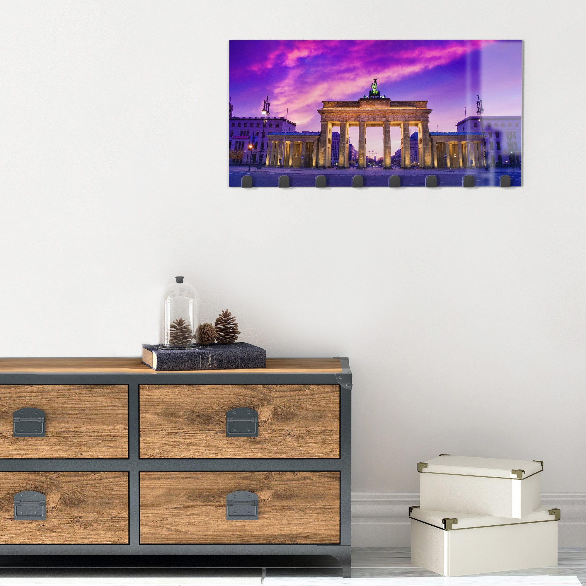 DEQORI Kleiderhaken 'Berliner Dämmerung', Glas Garderobe Paneel magnetisch beschreibbar