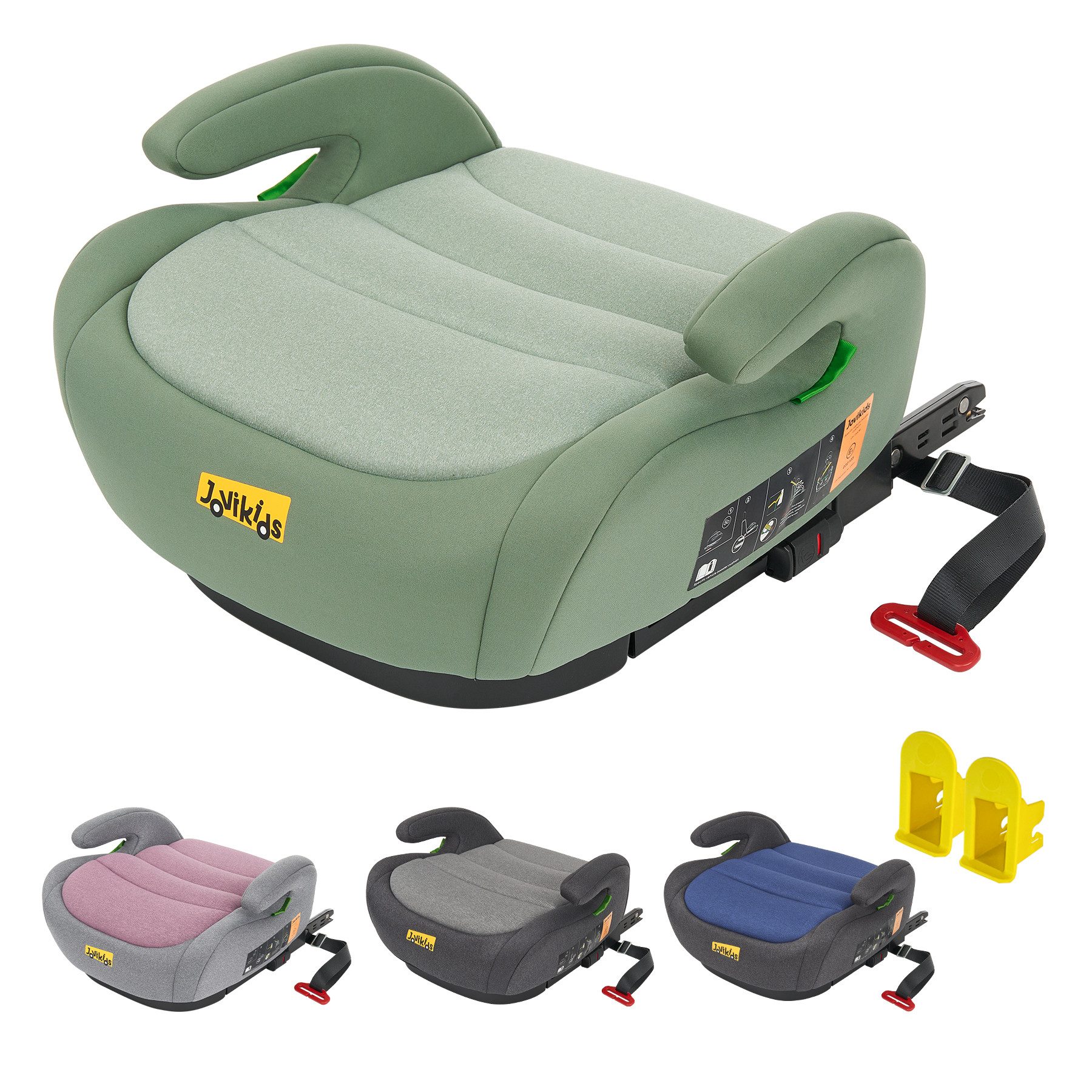 Jovikids Kindersitzerhöhung Auto Kinder ISOFIX, ECE R129, 125-150cm, ab: 150 cm, bis: 125 cm, Verdickter Stoffbezug & Isofix Einführhilfe, Leicht Waschbar
