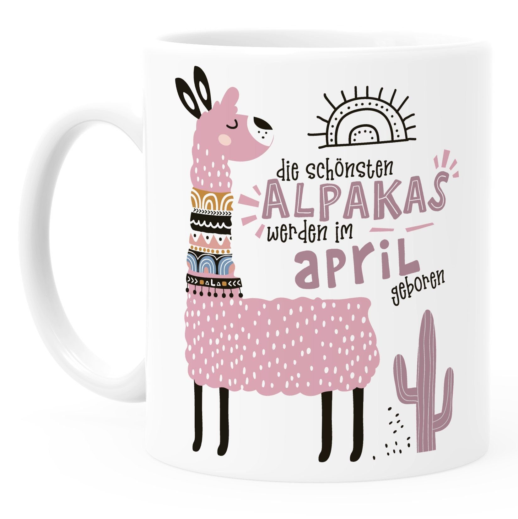 Die geboren individuelle Alpakas Kaffee-Tasse Tasse Januar-Dezember SpecialMe Geburtsmonat Geburtags-Geschenke April Motiv Schönsten werden Keramik anpassbares im Rosa Lama weiß SpecialMe®,