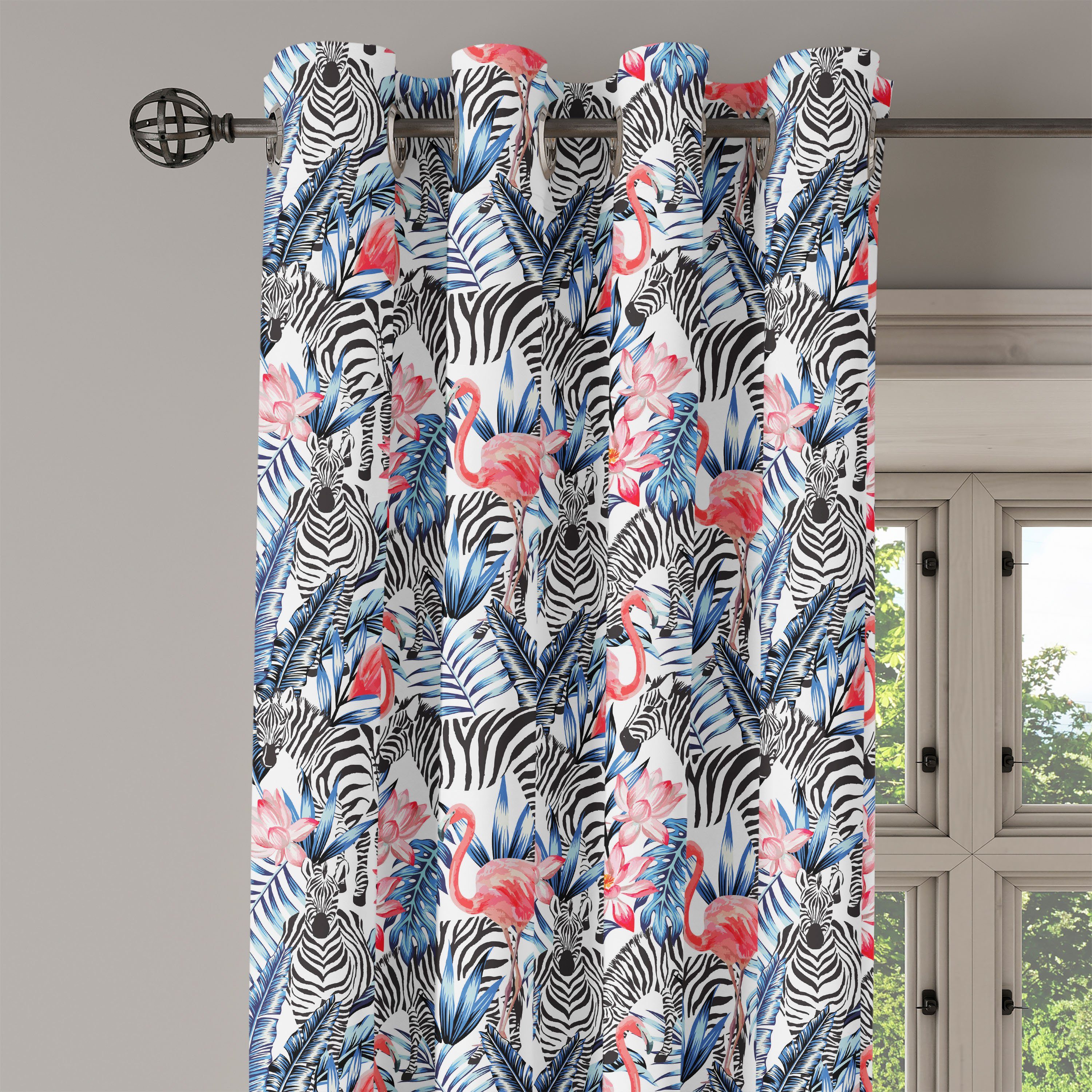 Wohnzimmer, Gardine Schlafzimmer Aquarell 2-Panel-Fenstervorhänge für mit Abakuhaus, Flamingo Dekorative Zebra