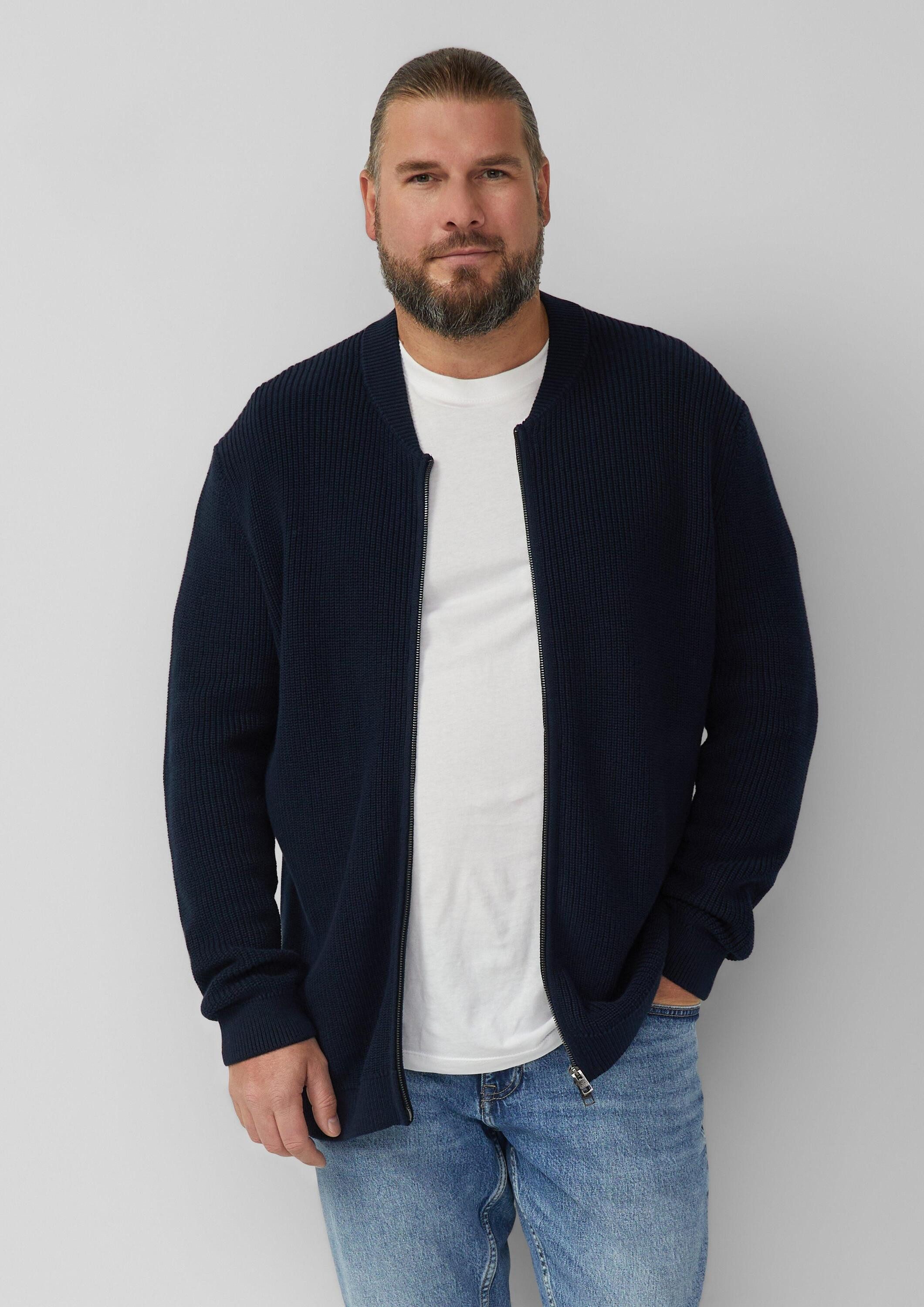 s.Oliver Cardigan Strickpullover Strickjacke mit Bomberkragen und Zwei-Wege-Reißverschluss