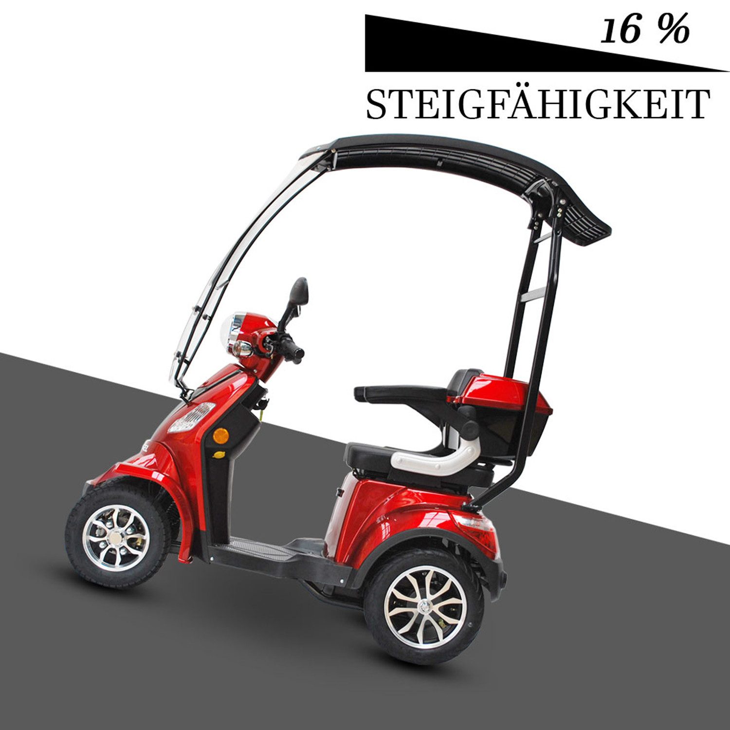 ECO ENGEL Elektromobil E-Scooter 4 Räder ECO ENGEL 510 Rot, 25 km/h mit Dach, Topcase und Dach
