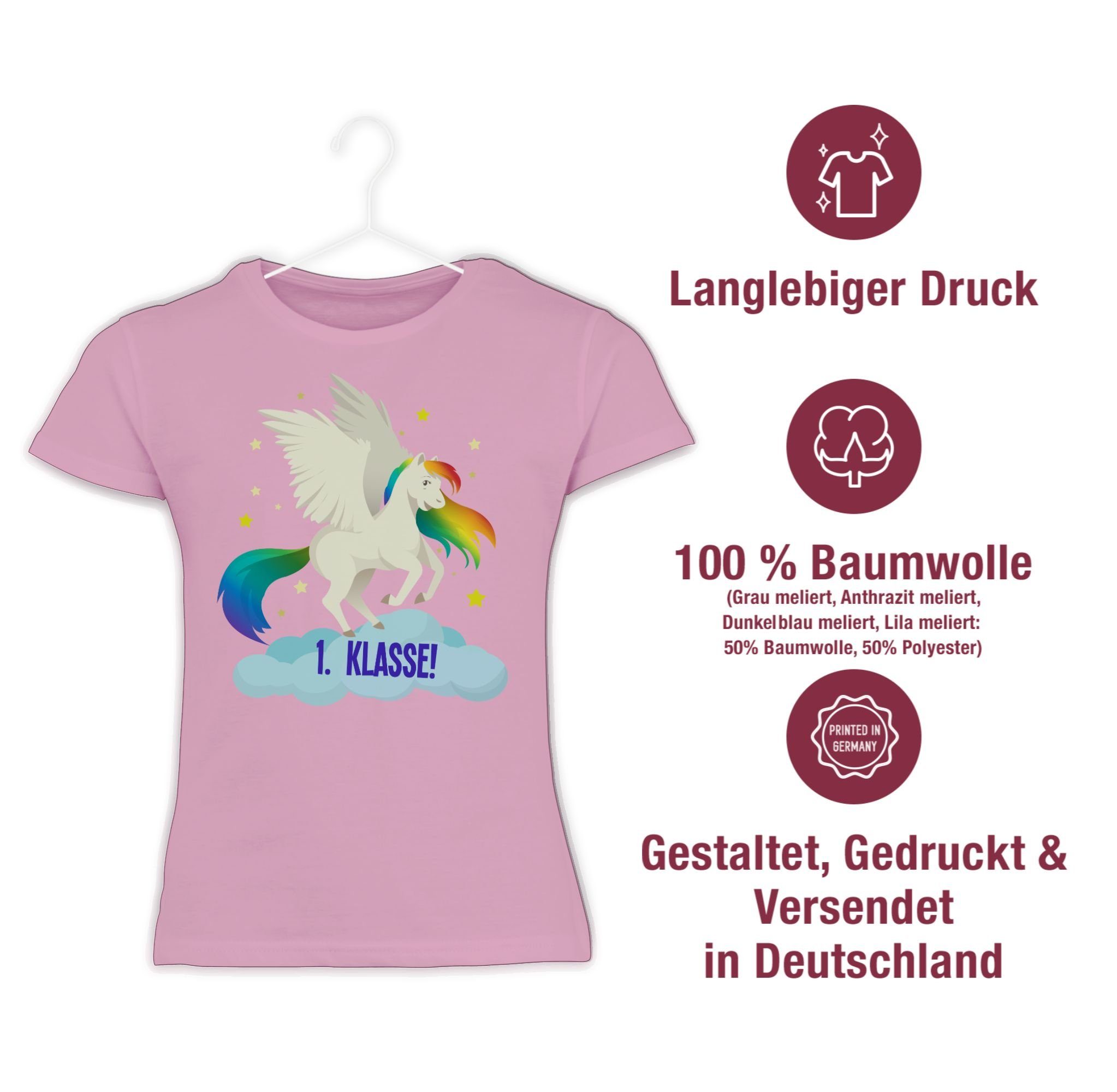2 Einschulung Shirtracer Rosa Regenbogen-Pferd Mädchen T-Shirt Schulstart