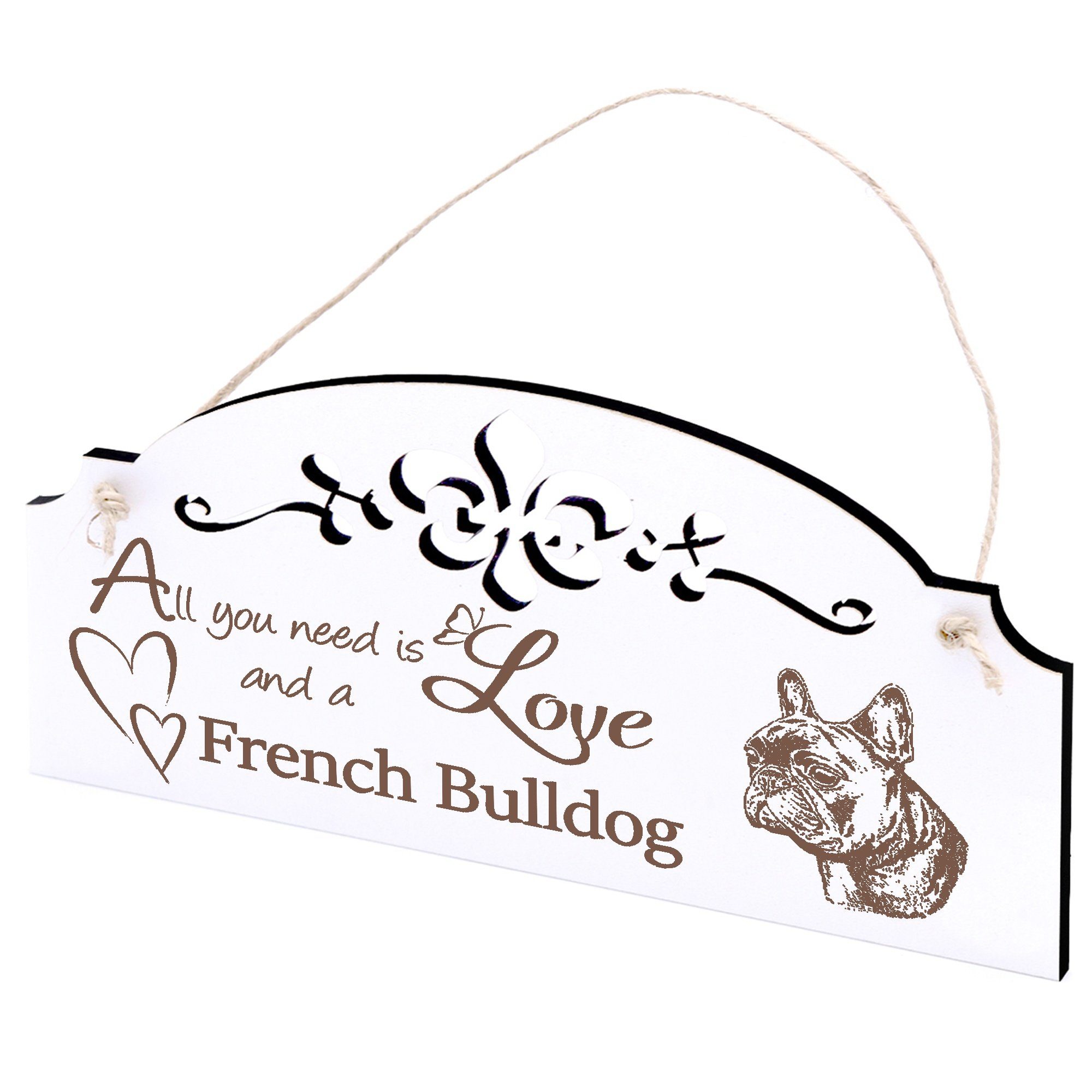 Dekolando Hängedekoration Französische Bulldogge Deko 20x10cm All you need is Love